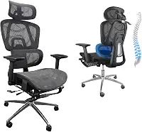 Hivento Cadeira Ergonômica, Encosto Ajustável em 145°, Apoios de Braços e Cabeça 3D, Apoio Lombar Ajustável, Cadeira de Trabalho Giratória com Rodas, Capacidade de Carga 150KG