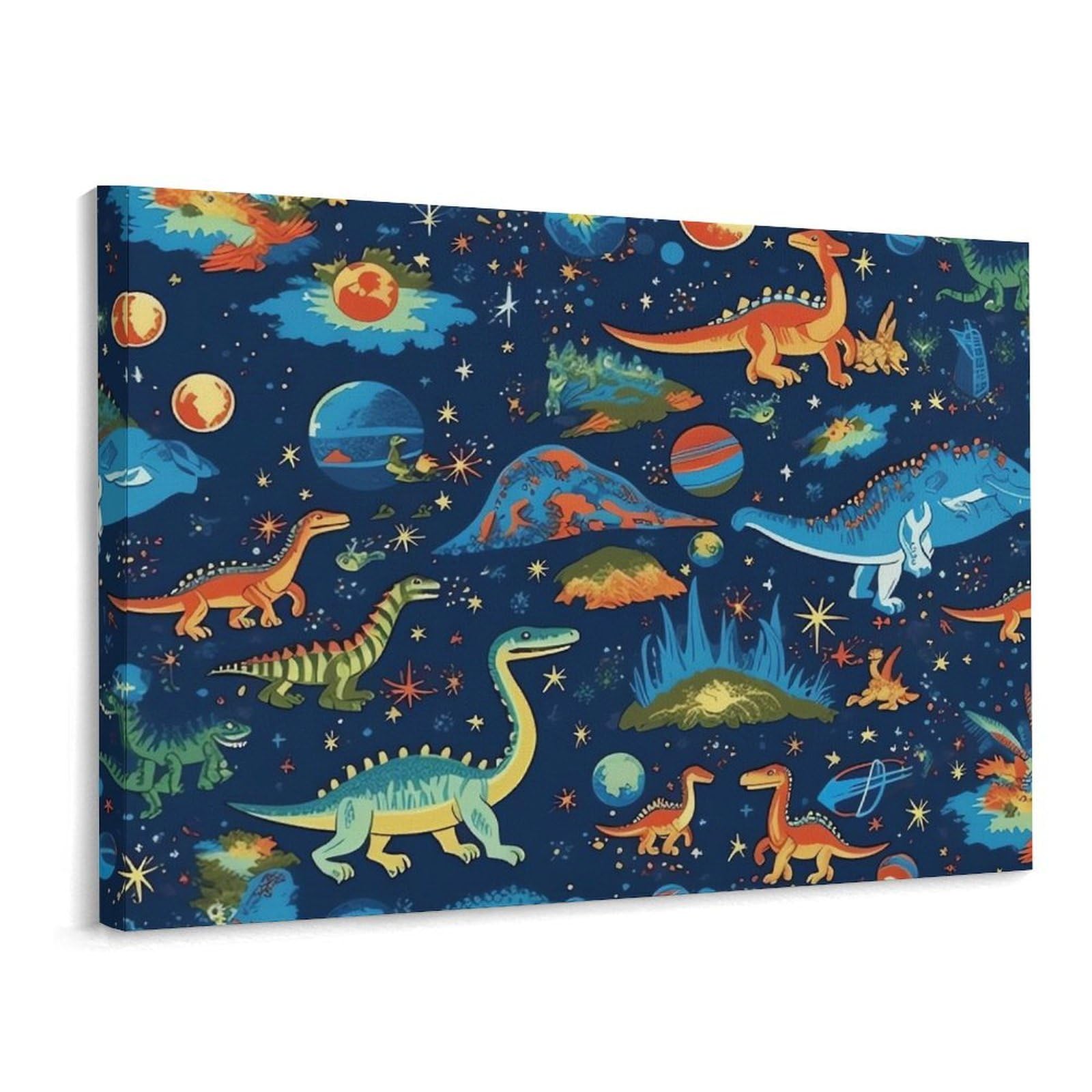 Canvas Wall Art for Living Room Prints Aesthetic Poster Canvas Paintings Prints Blue Dinosaur Space Pattern Pictures ArtWork Office Wall Decor Modern Abstract Wall Art for Bedroom Home Decor 30x40 Cm