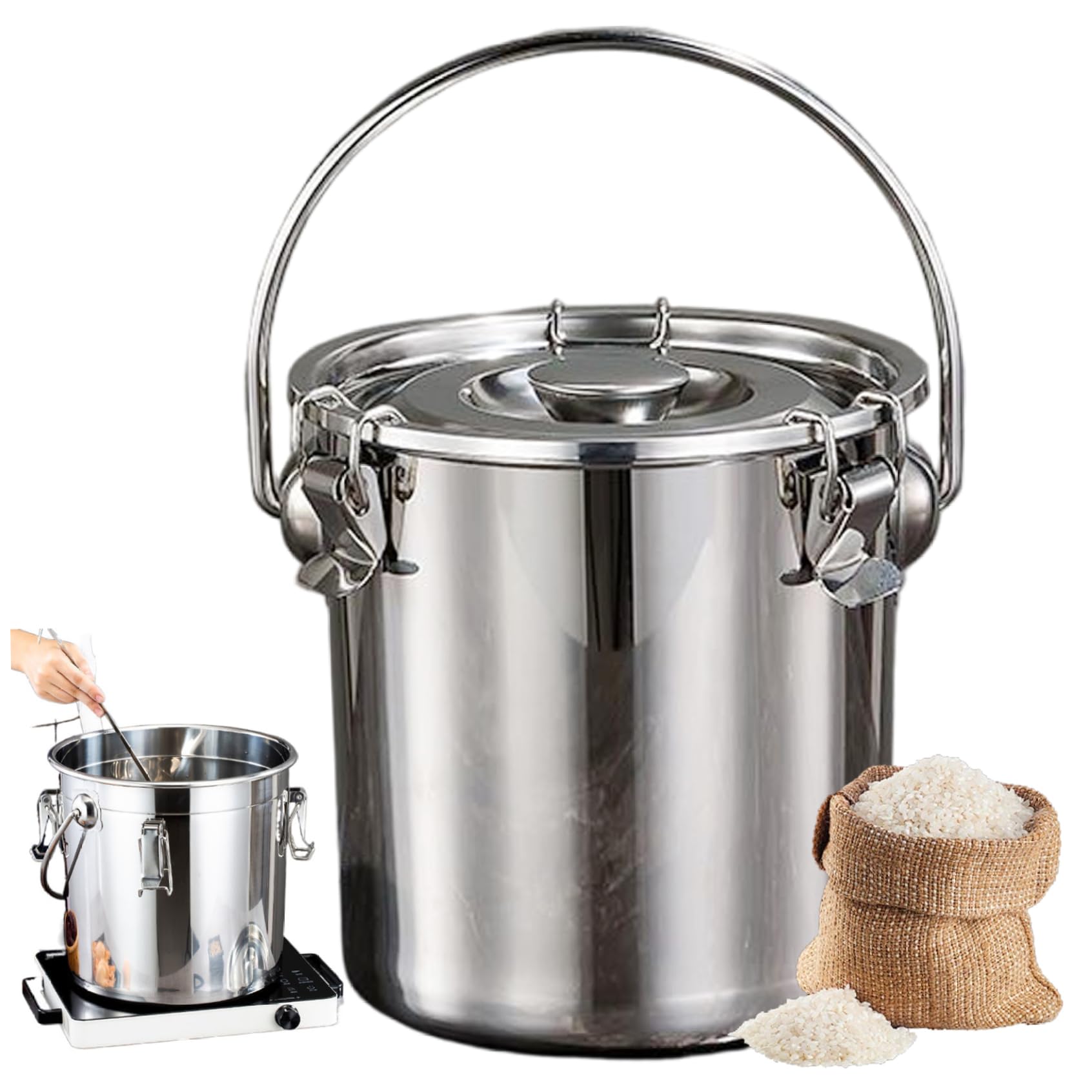 3L Edelstahleimer mit Deckel und Verriegelungsklemme, luftdichtem Metall -Lebensmittel -Lagerbehälter mit Griff für Reis, Mehl, Getreide, Kaffeebohnen und Küchenorganisation