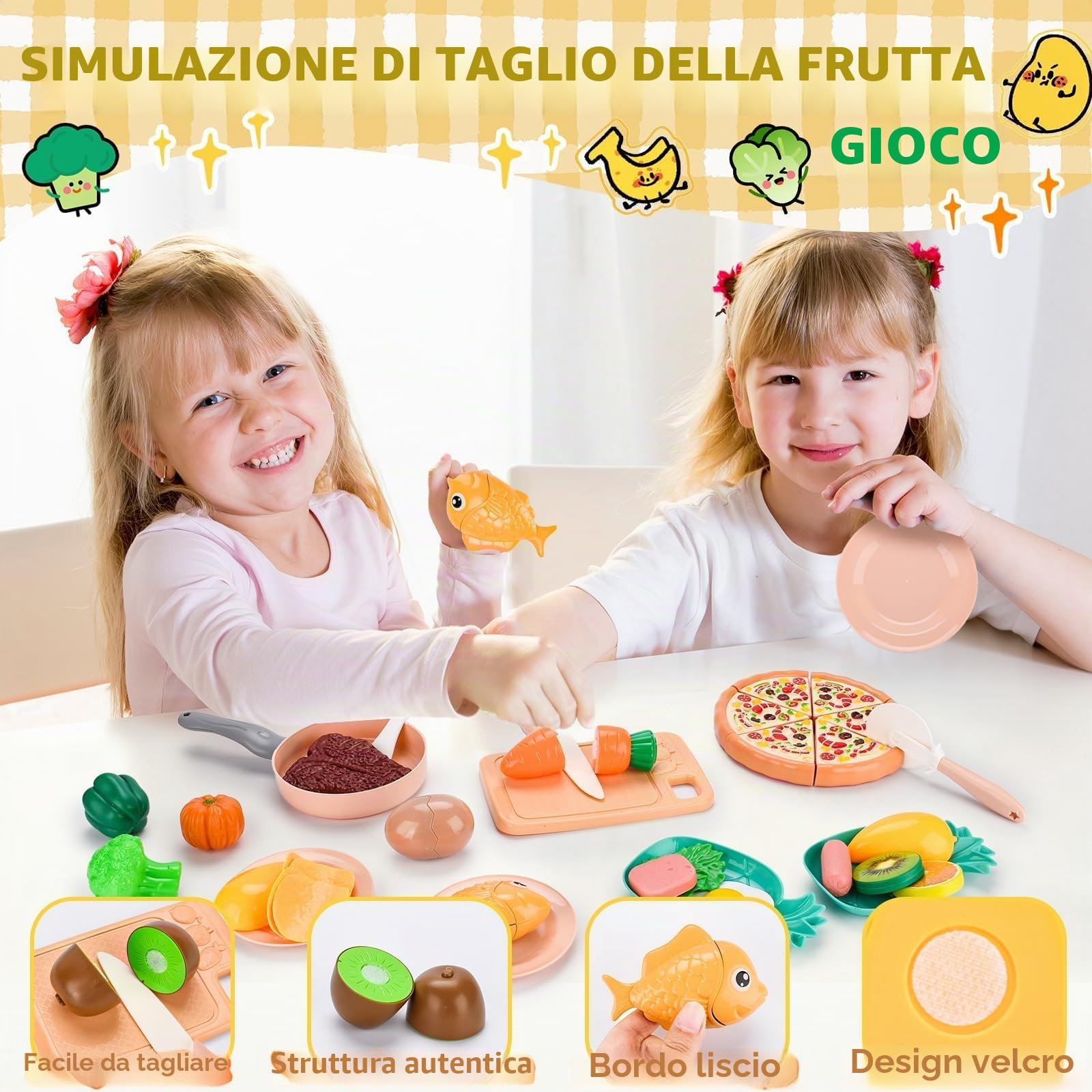 Accessorio da cucina per bambini, 72 pezzi, Dinette per bambini, cucina per bambini, set di ruolo da chef e cucine con cesto da picnic e regalo per bambine 3 4 5 6 7 anni