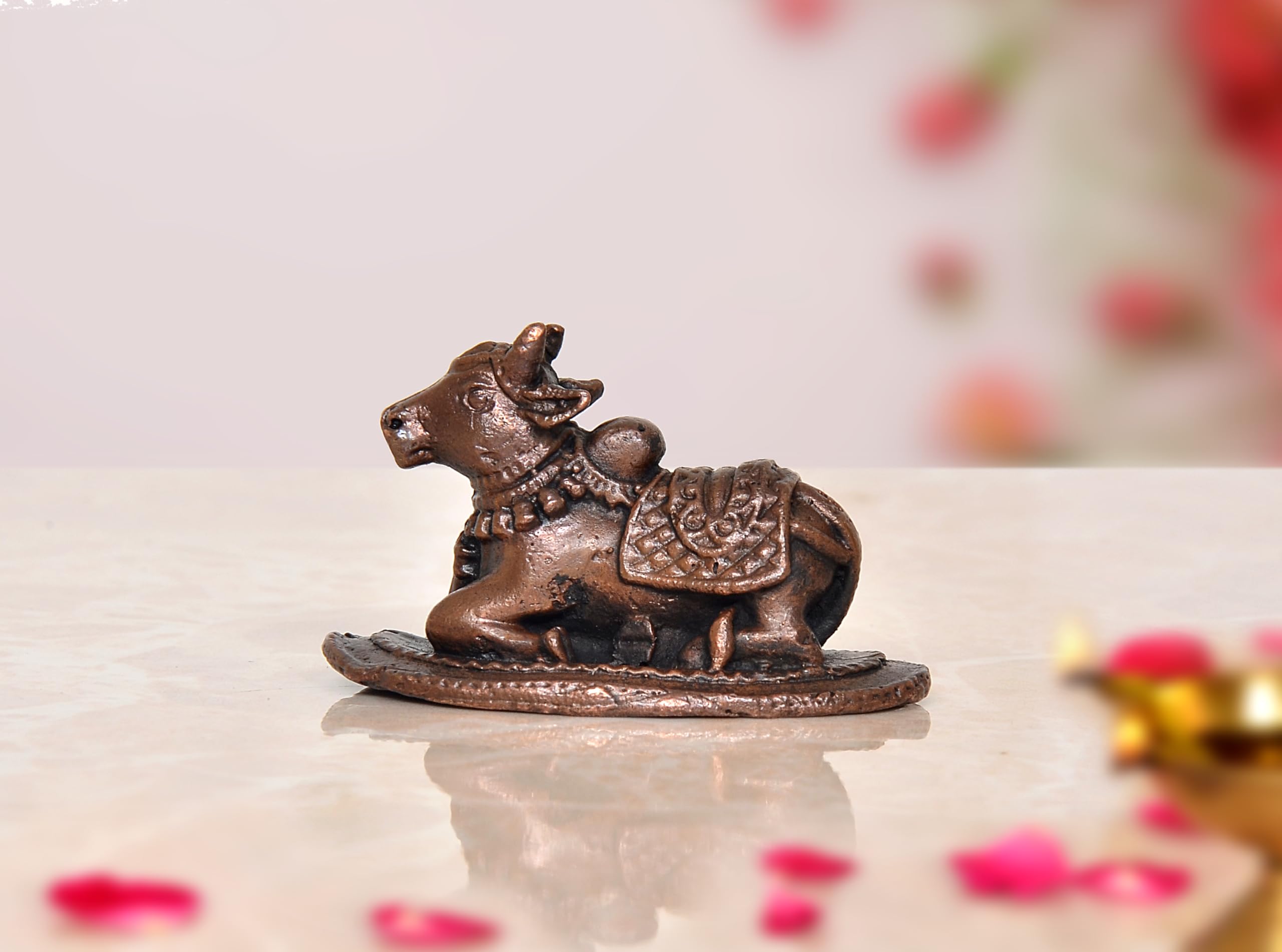 Dattatreya Copper Nandi Cow Statue Idol Murti On Base Decorative Item for Home | Height : 1 Inch-picture-13