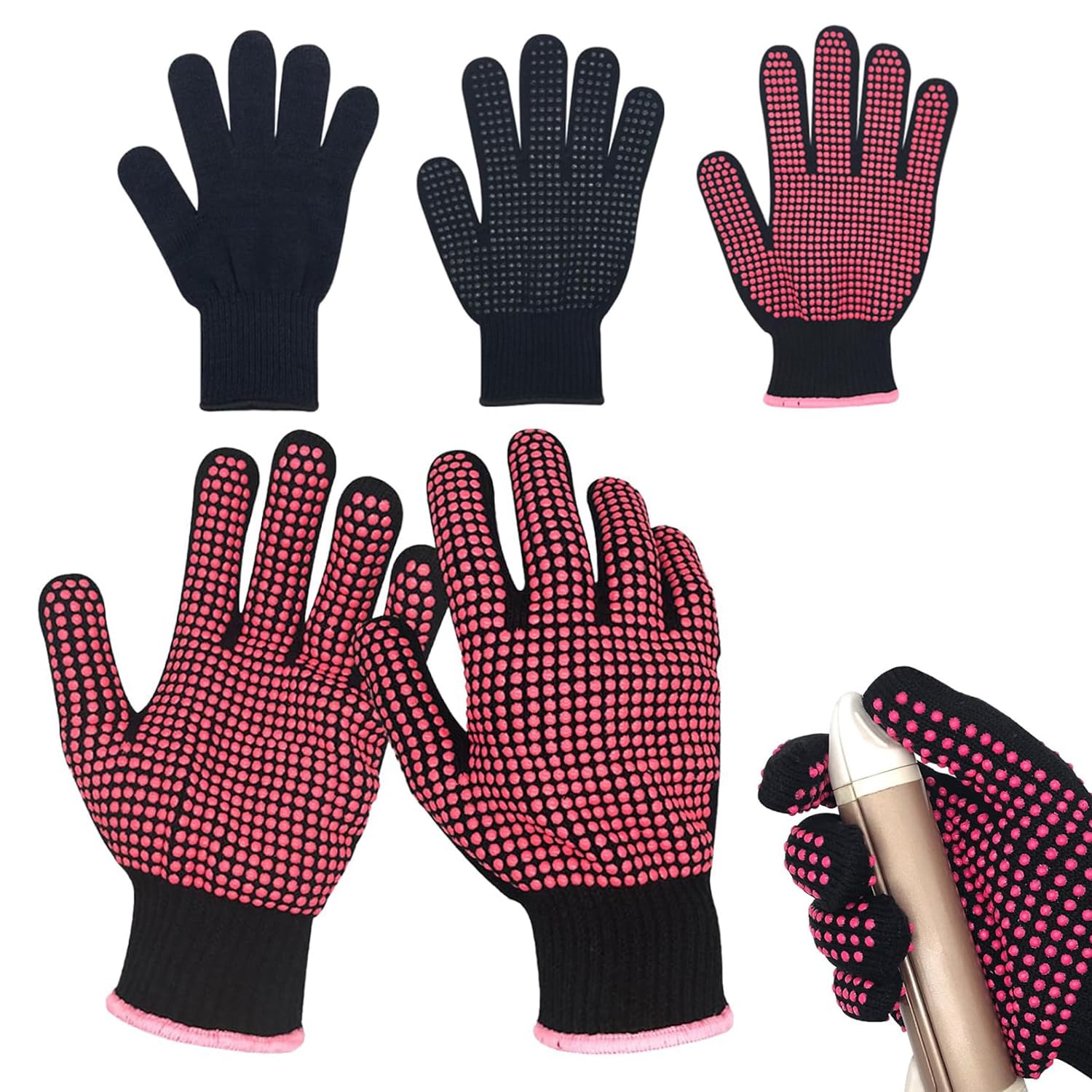 3 paires Coiffure Gants Thermiques de Salon Gants de Protection Contre la Chaleur pour Coiffure Gant Professionnel RéSistant à la Chaleur Pour Coiffure pour Fer à Friser Fer Plat Outils de Cheveux