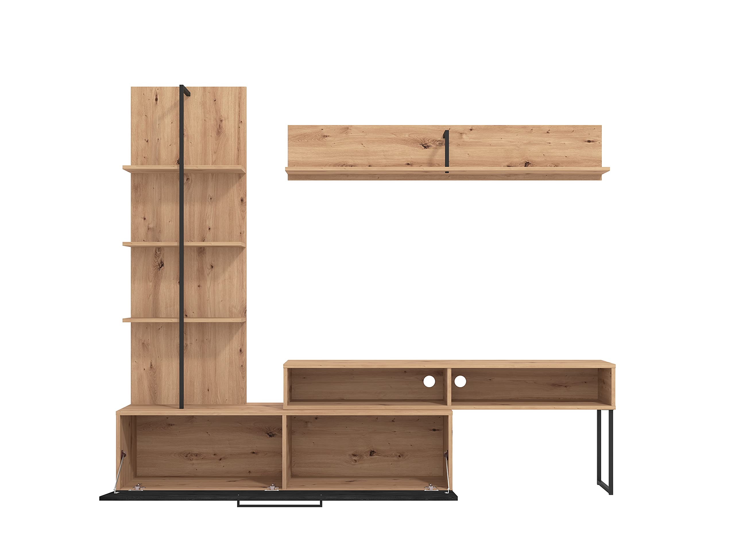 AVANTI TRENDSTORE Evo - Moderna parete da soggiorno in legno laminato in stile quercia Artisan/nero, perfetta per ogni salotto. Dimensioni: LAP 205,5x173x41,5 cm