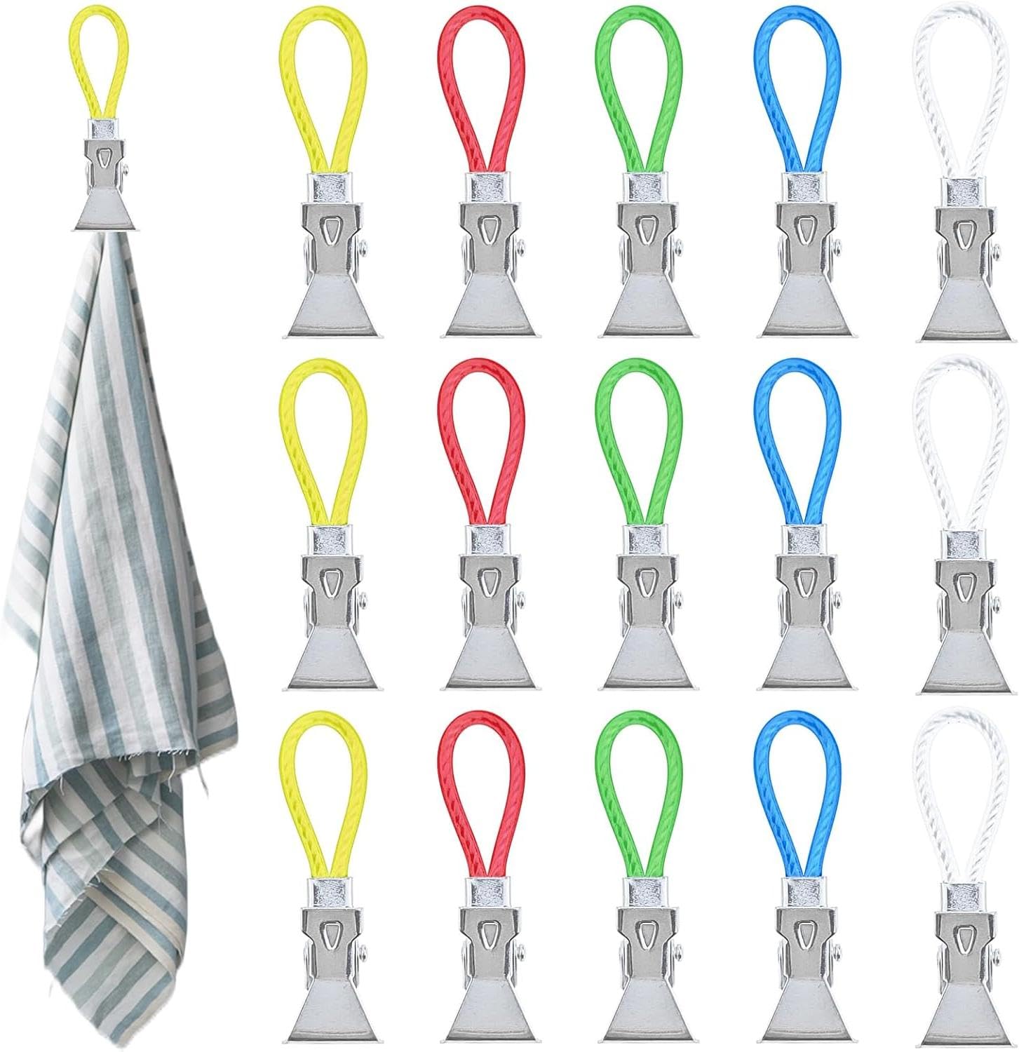 Vayfoni Multicolour 15Pcs Metal Towel Clips - Tea Towel Hooks Set - Durable Towel Hangers For Kitchen, Bathroom, Home - Multi-Color Clothes Pegs For Hanging Towels (Assorted Colors)