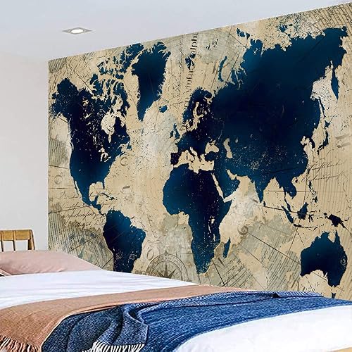 Miniatura 4 de YANR Tapiz vintage de mapa del mundo para colgar en la pared, póster de arte de pared de mapa del mundo, tapices de estilo nórdico antiguo, mapa