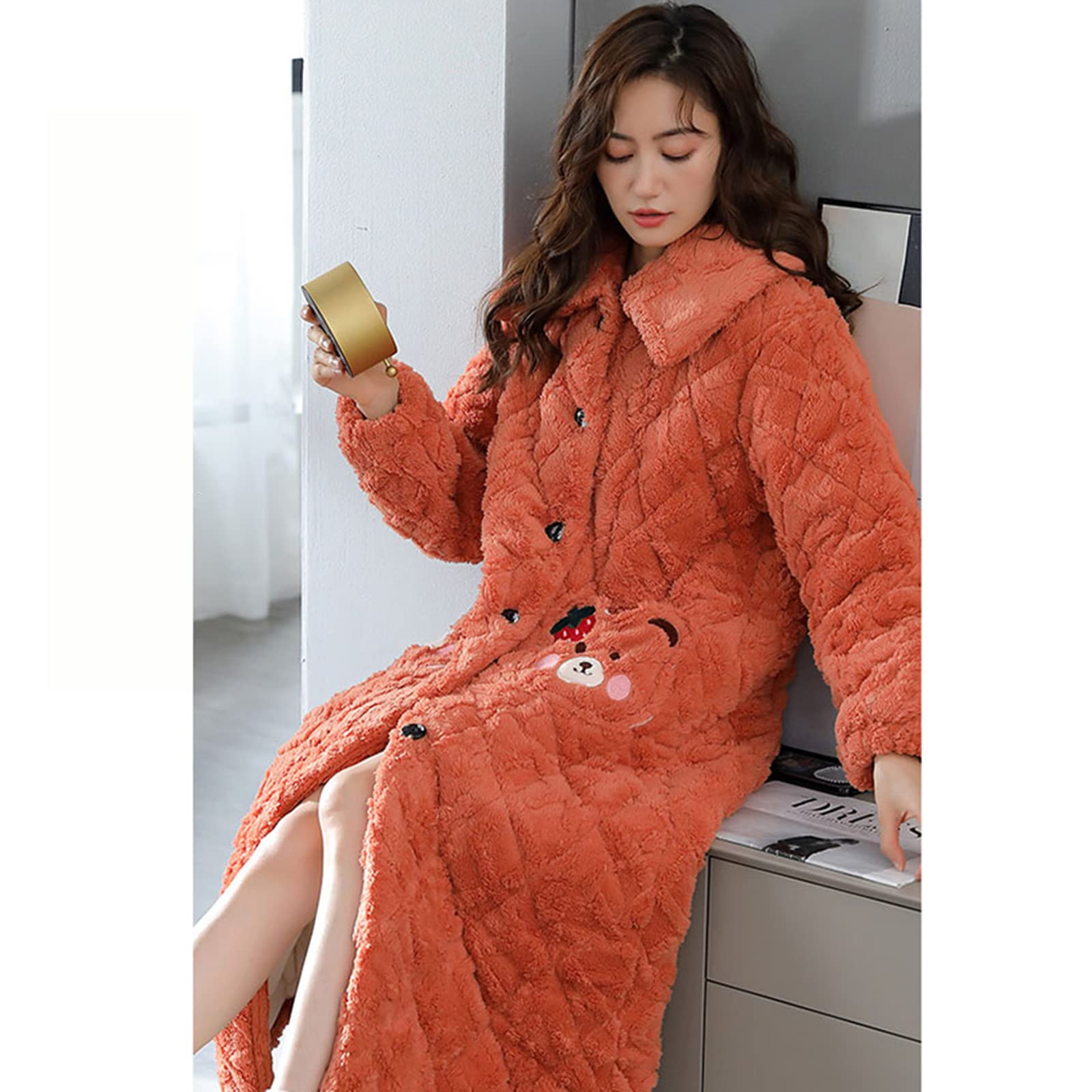 orange fluffy dressing gown Robe de chambre polaire
