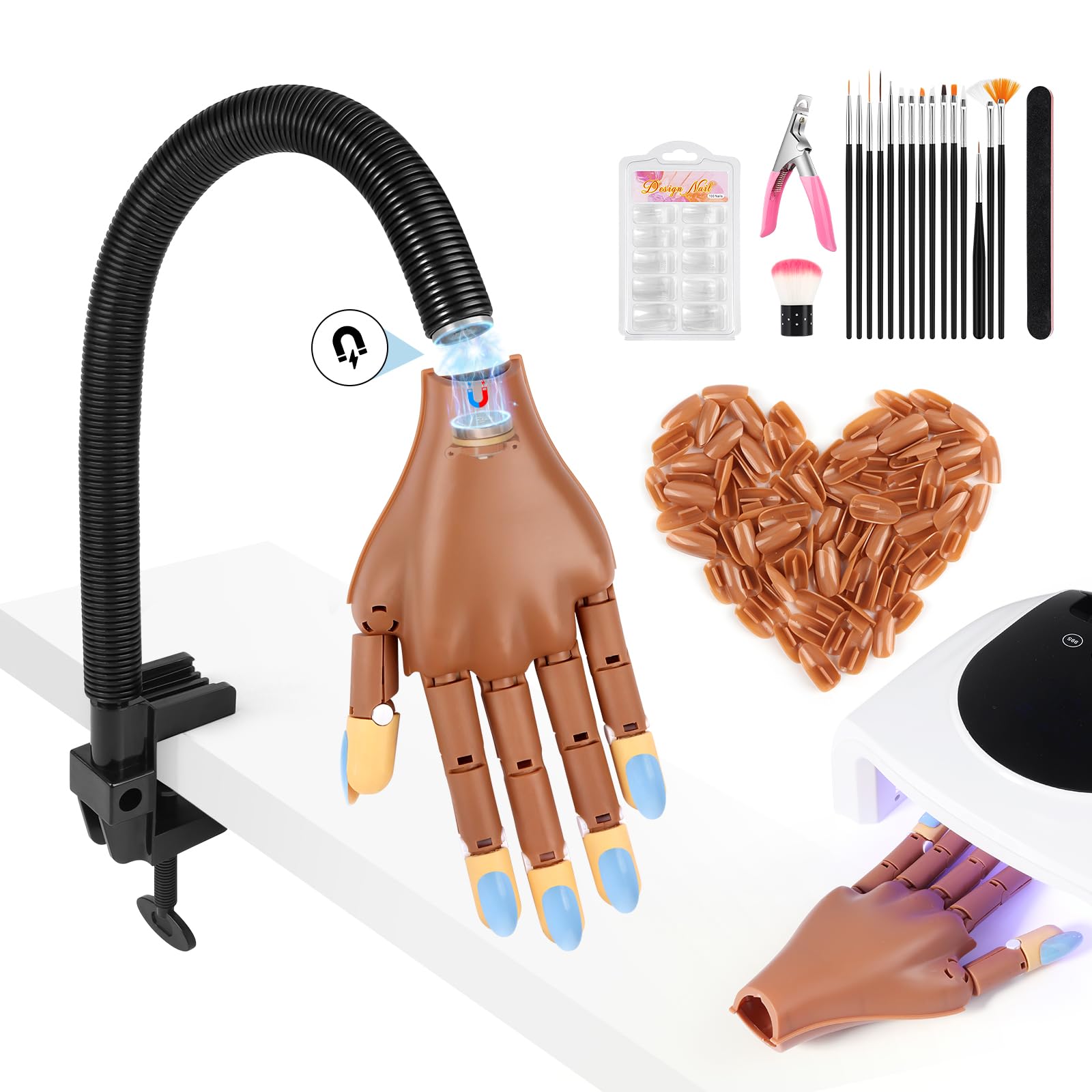 Adonafy Practice Hand for Acrylic Nails: Detachable Magnetic Practice Hand for DIY Nail Art - Realistic Flexible Fake Hand Manicure Training Finger at