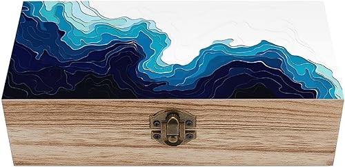 Caja de almacenamiento de madera con olas del océano y playa, caja decorativa de recuerdo, caja organizadora de joyas de madera para dormitorio,