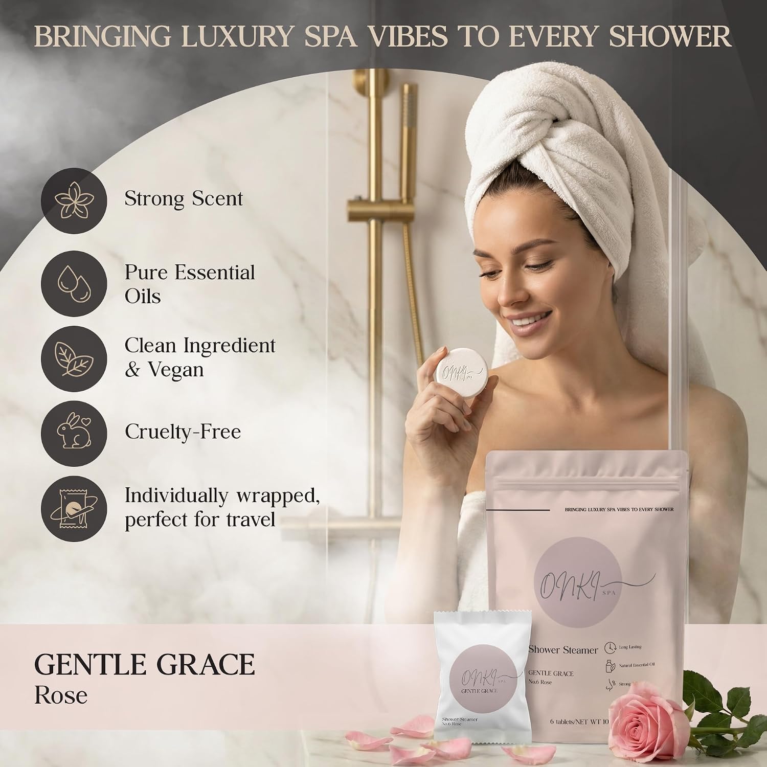 Rose Shower Steamers Aromatherapy 6 Pack – Rose Shower Steamer for Relaxation, Self Care & Stress Relief – Floral Spa Shower Bombs for Women & Men, Individually Wrapped