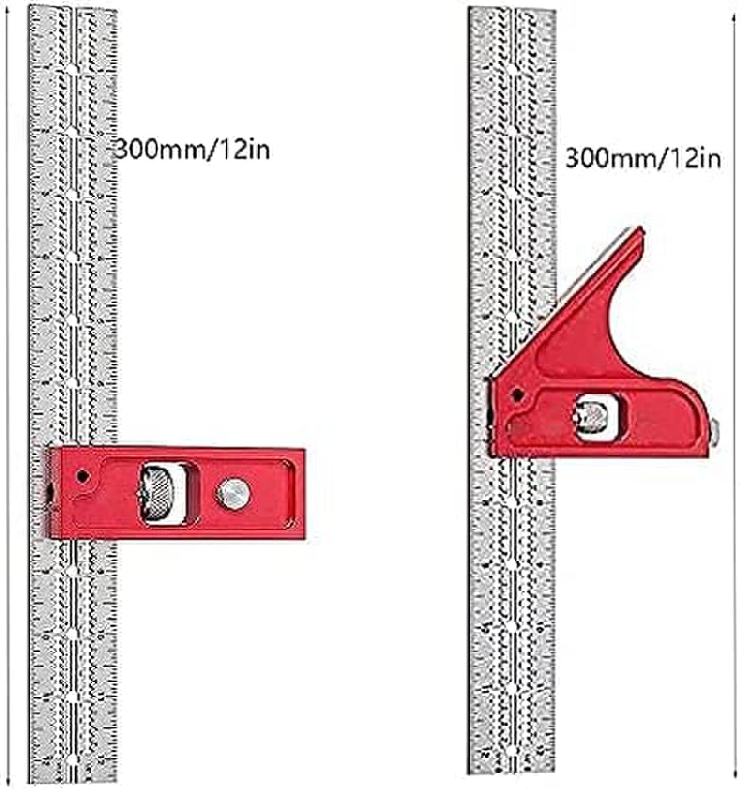 Combinazione E Doppia Squadra, Regola del Bordo del Falegname, Calibri in Plastica per La Lavorazione del Legno-Set di Strumenti Quadrati Combinati per Travetti,12 Pollici + 12 Pollici,GQYYS