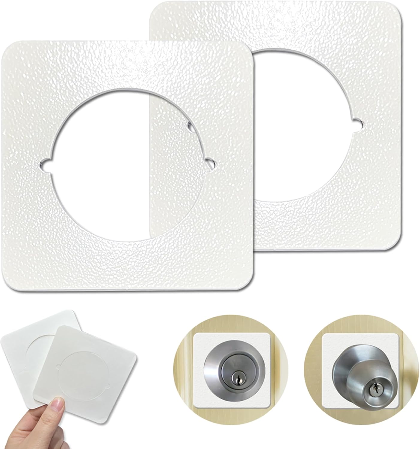 2 Pcs Square Door Knob Plate, Stainless Steel Door Reinforcement Plate, Scar Cover Backplate for Loose Door Knob & Deadbolt Repair, Door Handle Fixing Filler Plate for Damaged Door Area (Black)