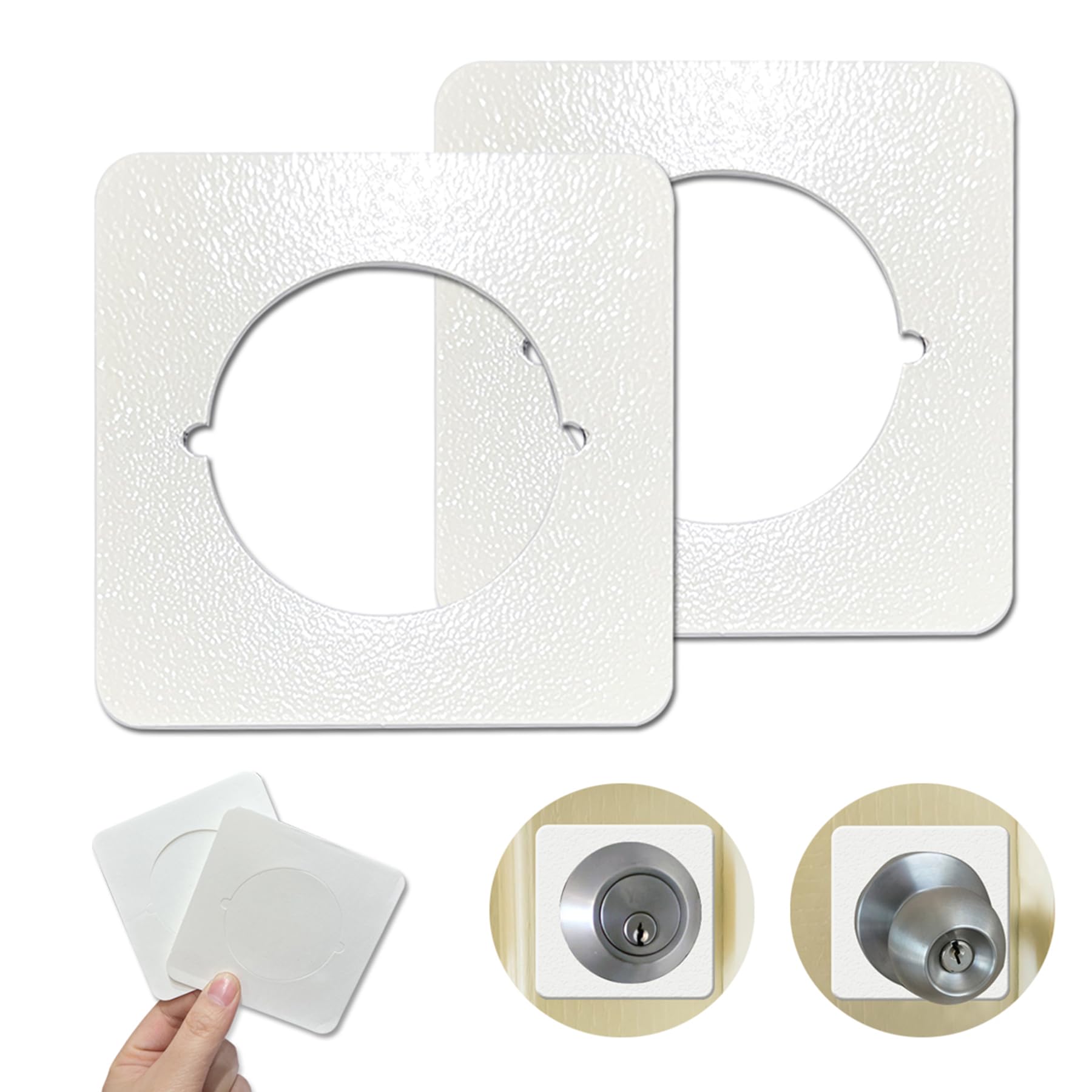 2 Pcs Square Door Knob Plate, Stainless Steel Door Reinforcement Plate, Scar Cover Backplate for Loose Door Knob & Deadbolt Repair, Door Handle Fixing Filler Plate for Damaged Door Area (White)