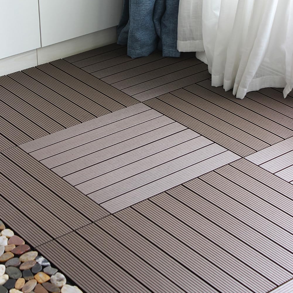 Dalle Terrasse Exterieur, Dalles Terrasse Composite, Dalles de Jardin en Bois Plastique Clipsable Installation Très Simple Pour Patio Balcon 30x60x2cm D 6PCS