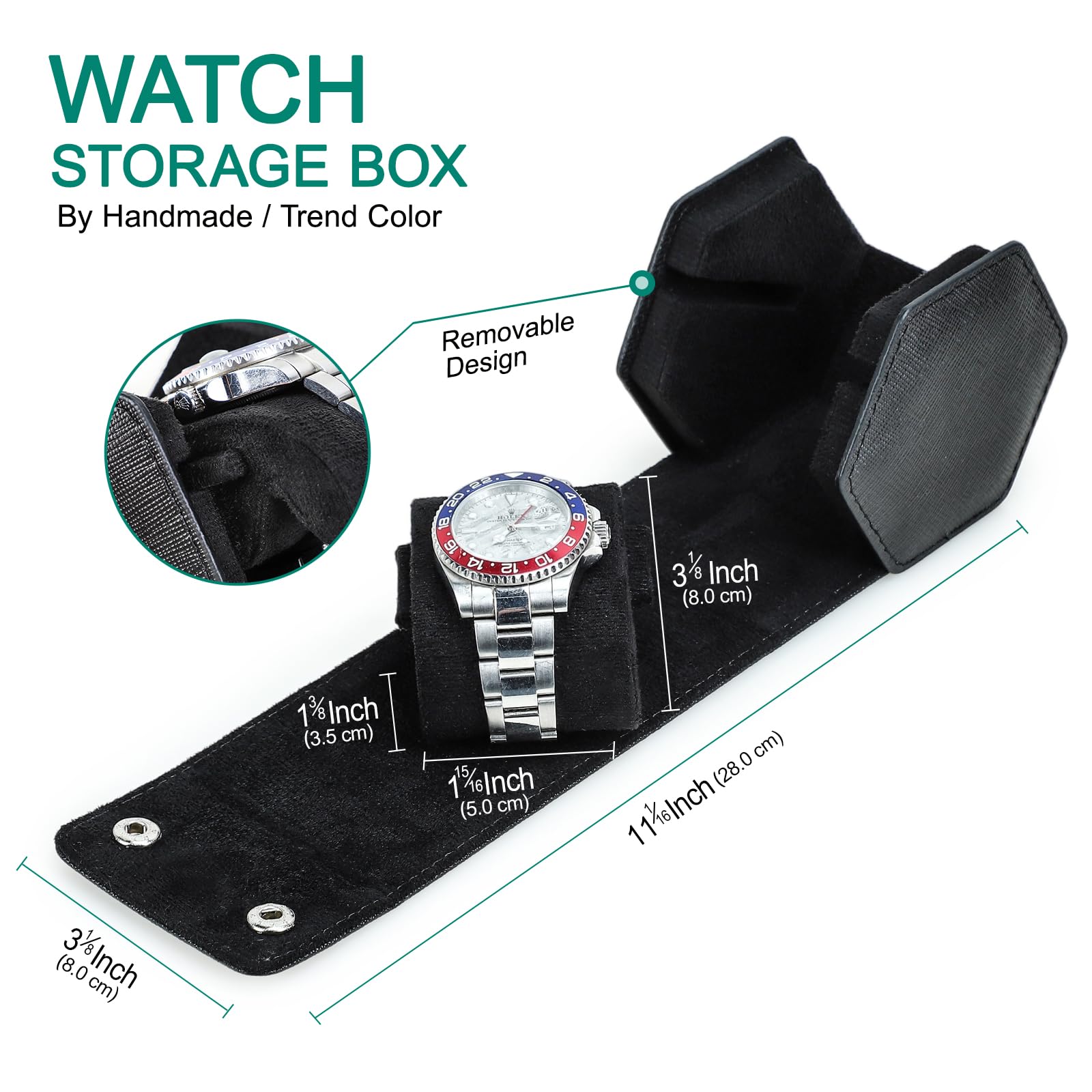 Hiram Reiseetui aus echtem Leder, Saffiano-Leder, Uhrenrolle, Reiseetui für 1 Uhr, für wertvolle Uhren und Armbänder (schwarz)