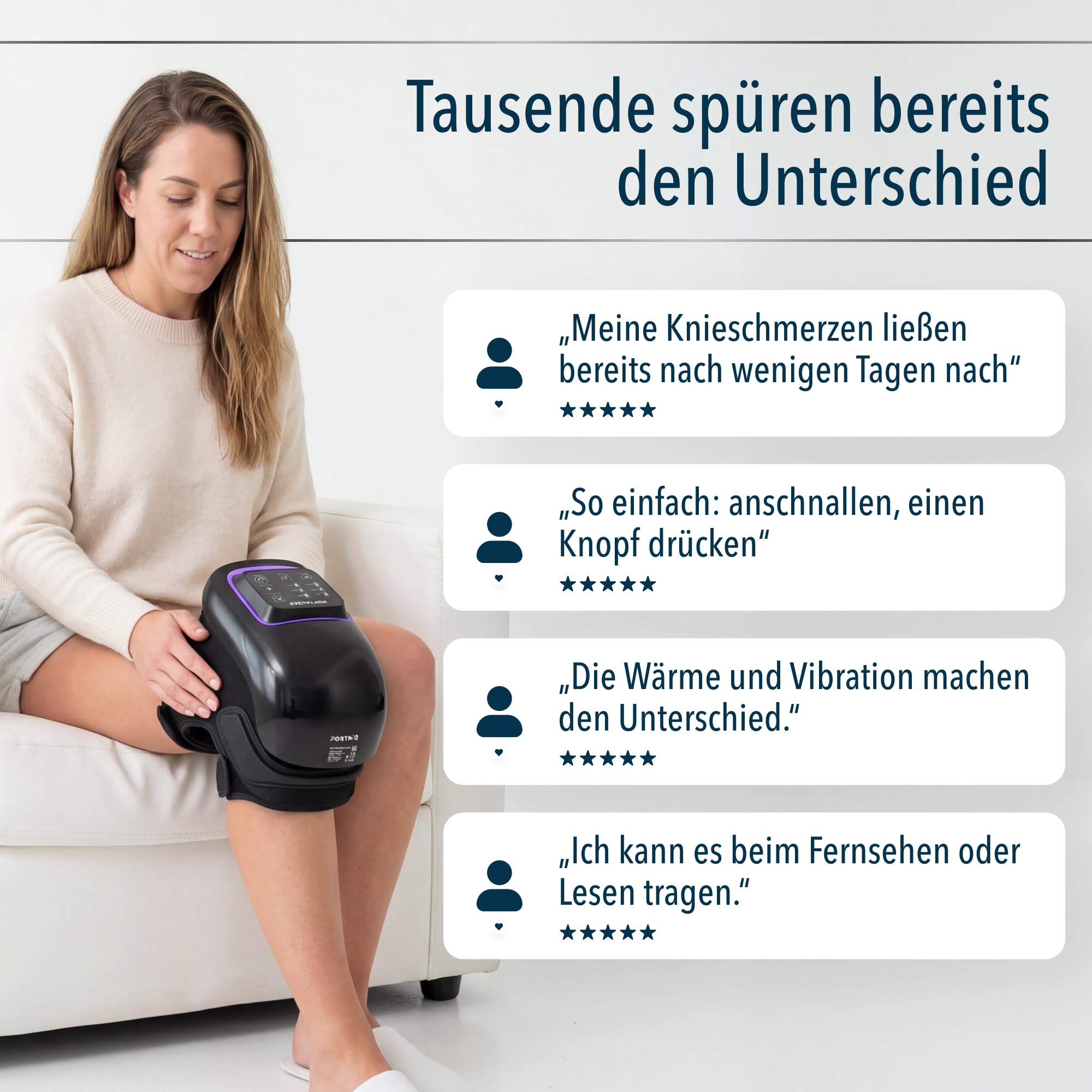 FORTHiQ Knie-Massagegerät mit Infrarot Duallicht, 6-in-1, Arthrose Hilfe, 4-stufige Wärme & Vibration, merkt sich Ihre Wohlfühl-Einstellungen, Wellness Geschenke für Frauen und Männer