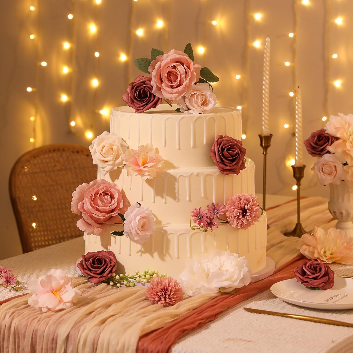 Garisey Artificial Flowers Combo, Mix Silk Flowers Roses, Peonies, Dahlias with Stems for DIY Wedding Bridal Bouquets, Baby Shower, Table Centerpieces, Home Decor, Fake Floral Arrangements-Blush Pink