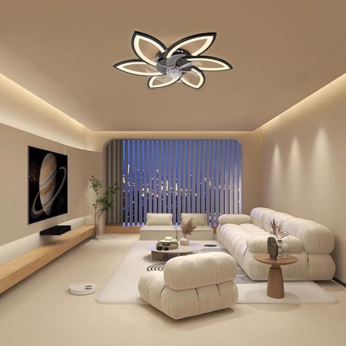 Miniatura 5 de Ventilador de techo con luces, ventilador moderno de perfil bajo de montaje empotrado con aspas reversibles, luz LED regulable y control remoto, 6
