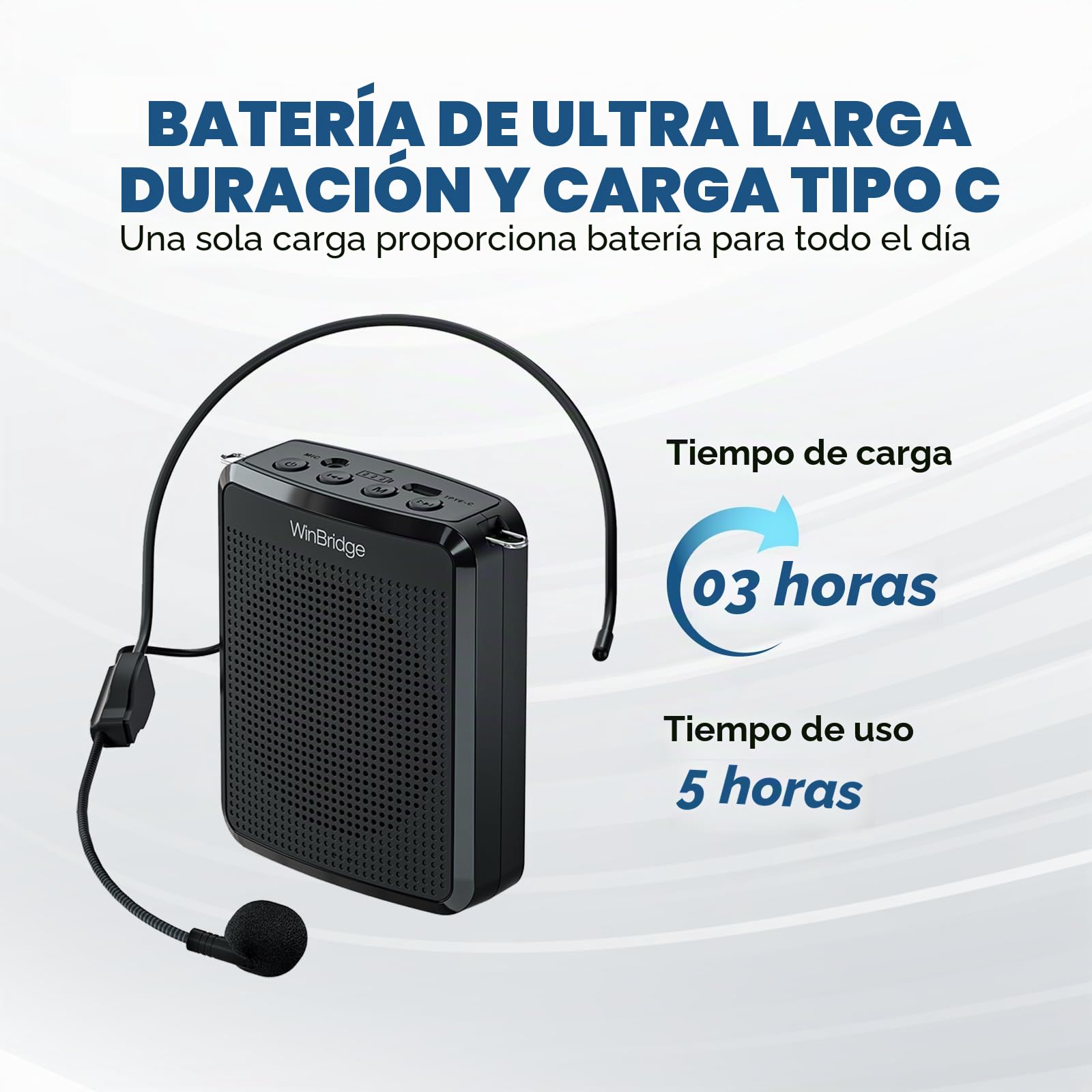 WinBridge - Amplificador de Voz con micrófono portátil, micrófono de Profesor para Aula, Altavoz de guía turística, micrófono de Auriculares para Instructor de Grupo, micrófono megáfono, Sonido Claro
