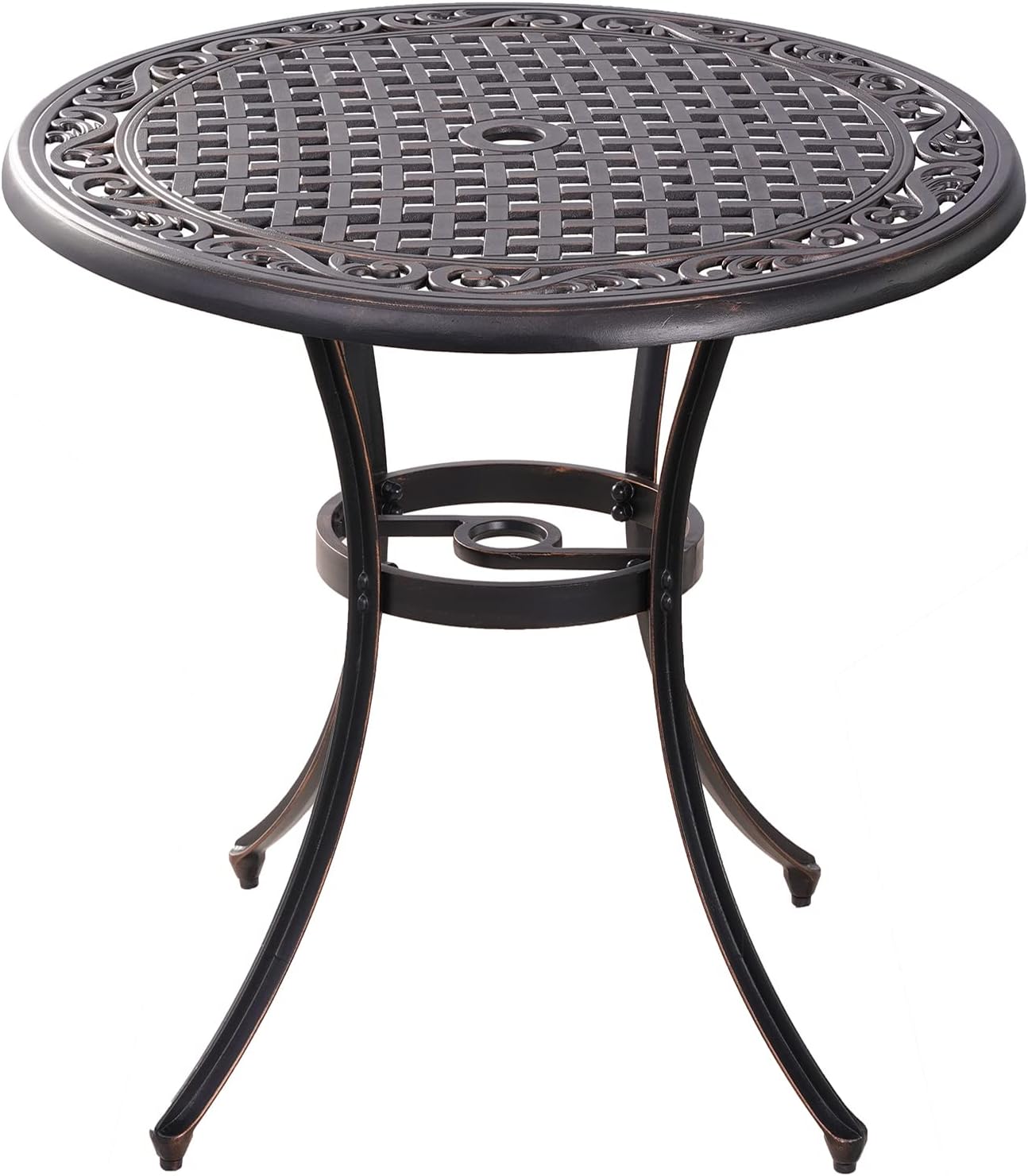 Bronze Round Cast Aluminum Patio Bistro Table with Umbrella Hole