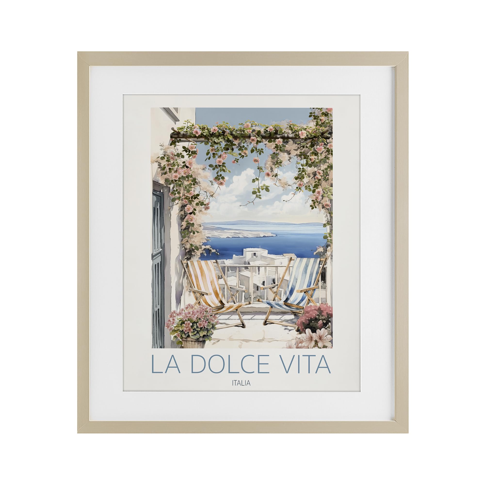 Stupell Industries Harvest Pine (Textured) 'Coastal Italian Balcony View'| Framed Print Under Glass