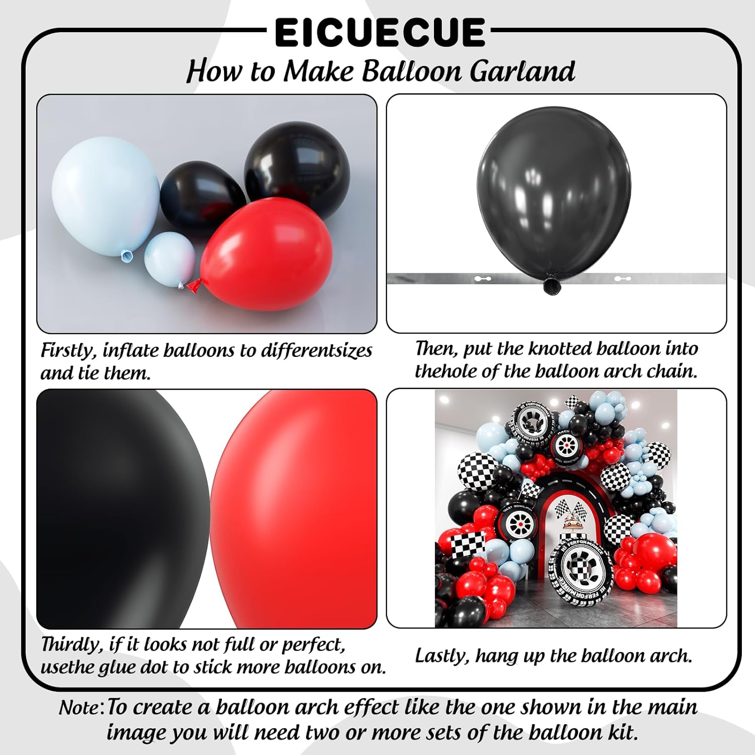 Race Car Balloon Arch Kit - 168Pcs Different Size Balloons Tire Flags Checkered Black Red Blue Balloon Garland Kit for Racing Car Two Fast 2nd Theme Boy Birthday Anniversary Party Decorations - Image 2