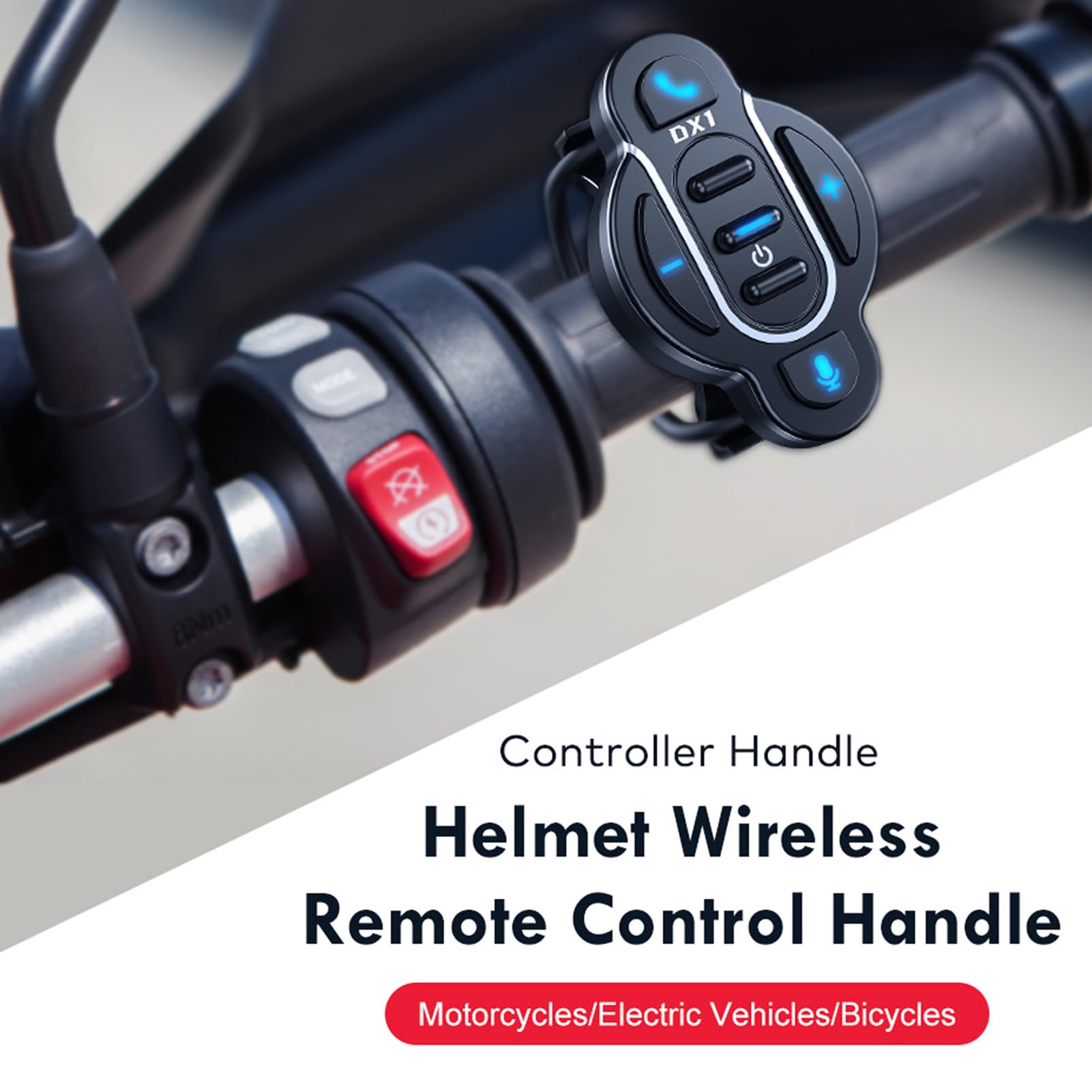 Docooler Controllore BT moto telecomando manubrio impermeabile controllore chiamata/musica assistente vocale, tasti multimediali telecomando per bicicletta elettrica moto