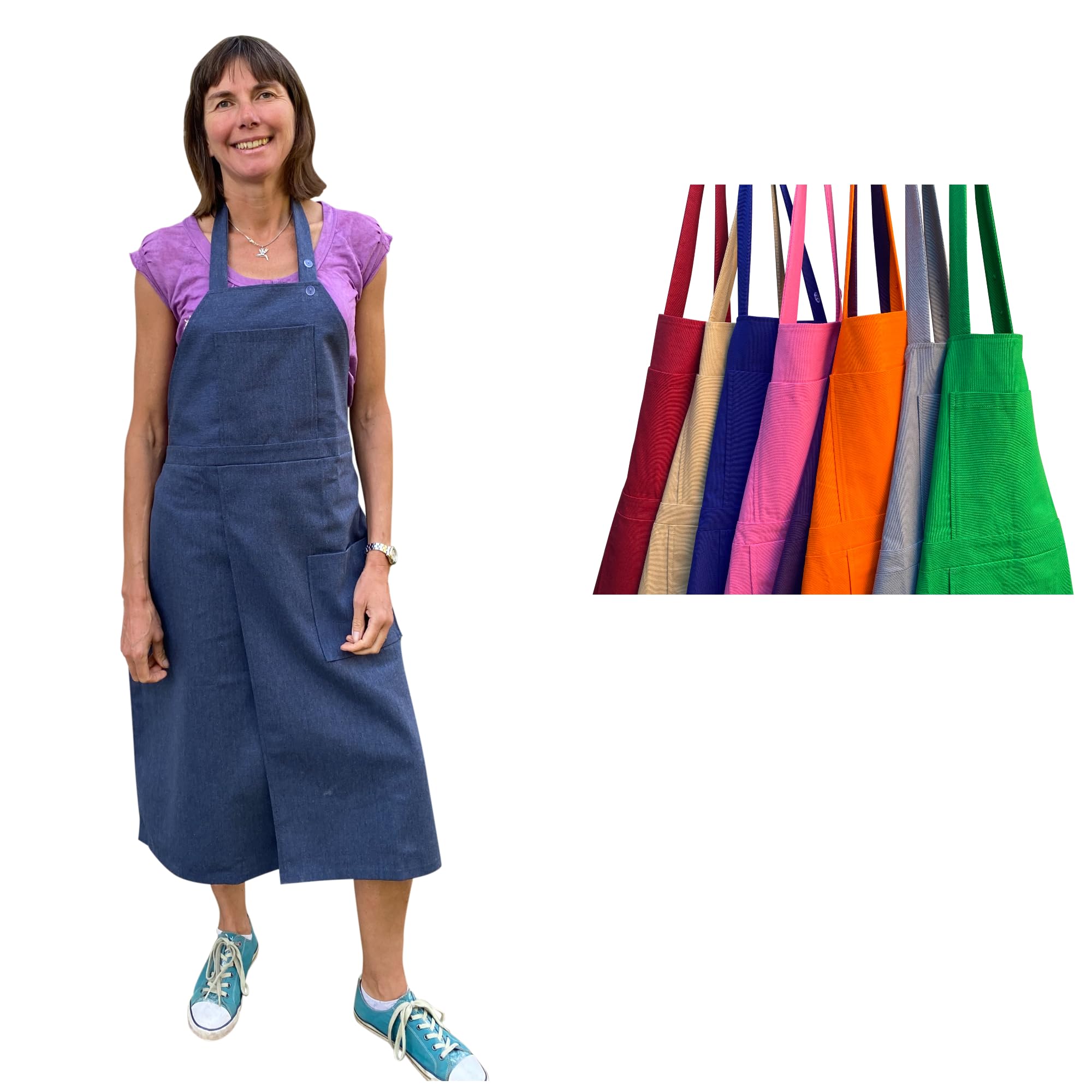 Potters Warehouse Denim Pottery Apron Split Leg With An Adjustable Neck Strap And 2 Pockets 8 Cotton Colours (Denim)