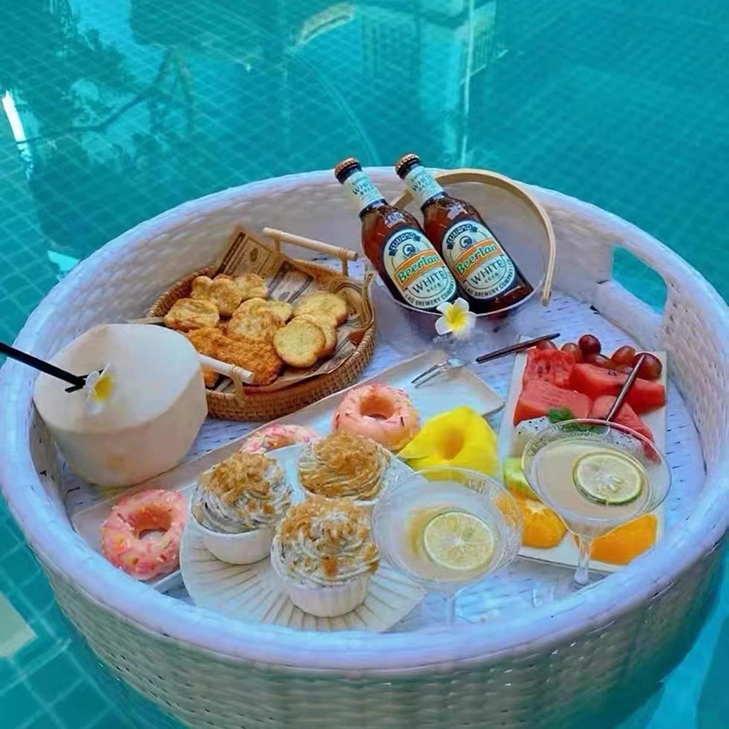 TAHALI Plateau Flottant Piscine Rotin, Flottant Rotin, Piscine Plateaux Flottants dans La Piscine pour Servir des Boissons, Un Brunch Et De La Nourriture sur l'eau,60 * 60 * 20-coffeecolor
