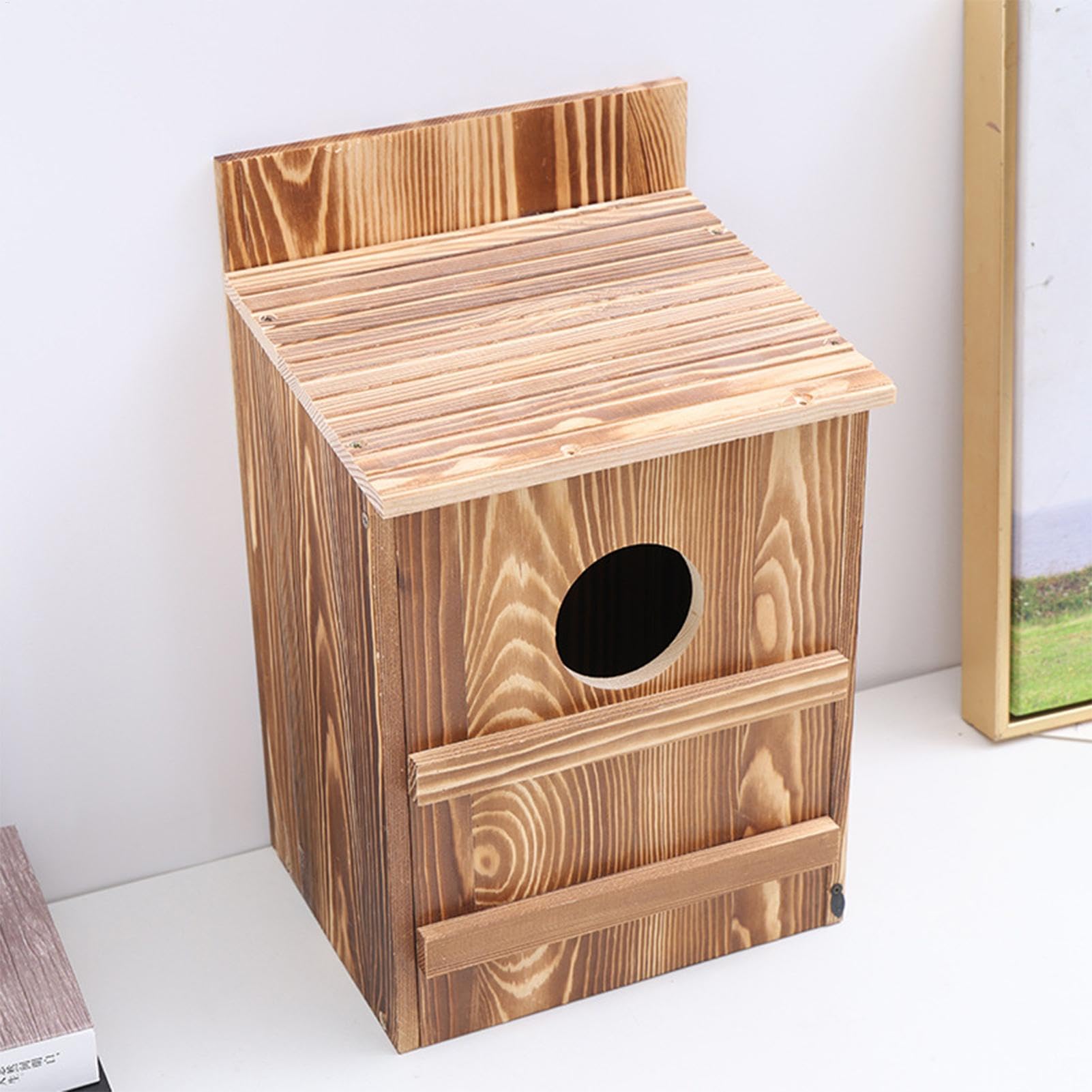 Caja de anidación de búho, Caja de anidación de pájaros de Madera, casa de pájaros, fácil Montaje, Apertura Circular, Refugio Hecho a Mano para pájaros cernícalos