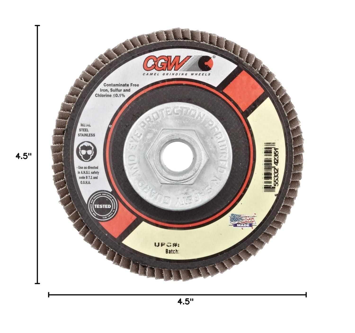 CGW 42351 Premium Z3 Right Angle Grinder Abrasive Flap Disc, Type 27, Zirconia, 4-1/2" Diameter, 36 Grit, 5/8"-11 Arbor, XL Thickness (Pack of 1)