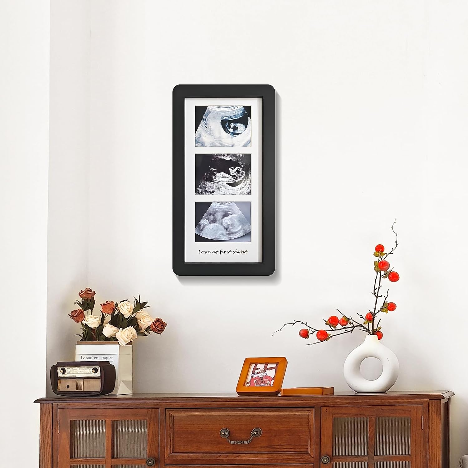 Love at First Sight Ultrasound Picture Frames,Triple Ultrasound Picture Frames,Sonogram Picture Frame 3 Photos,Pregnancy Announcements (Black) - Image 5
