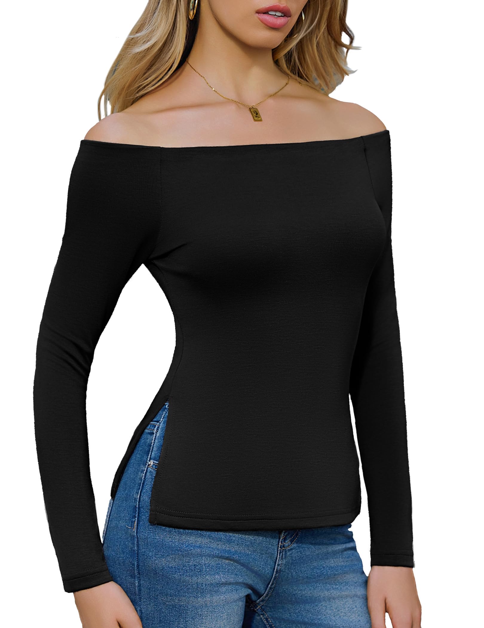 Womens Off Shoulder Tops Long Sleeve Cute T Shirt Going Out Tee Y2K Fall Fashion 2025 Outfits Clothes