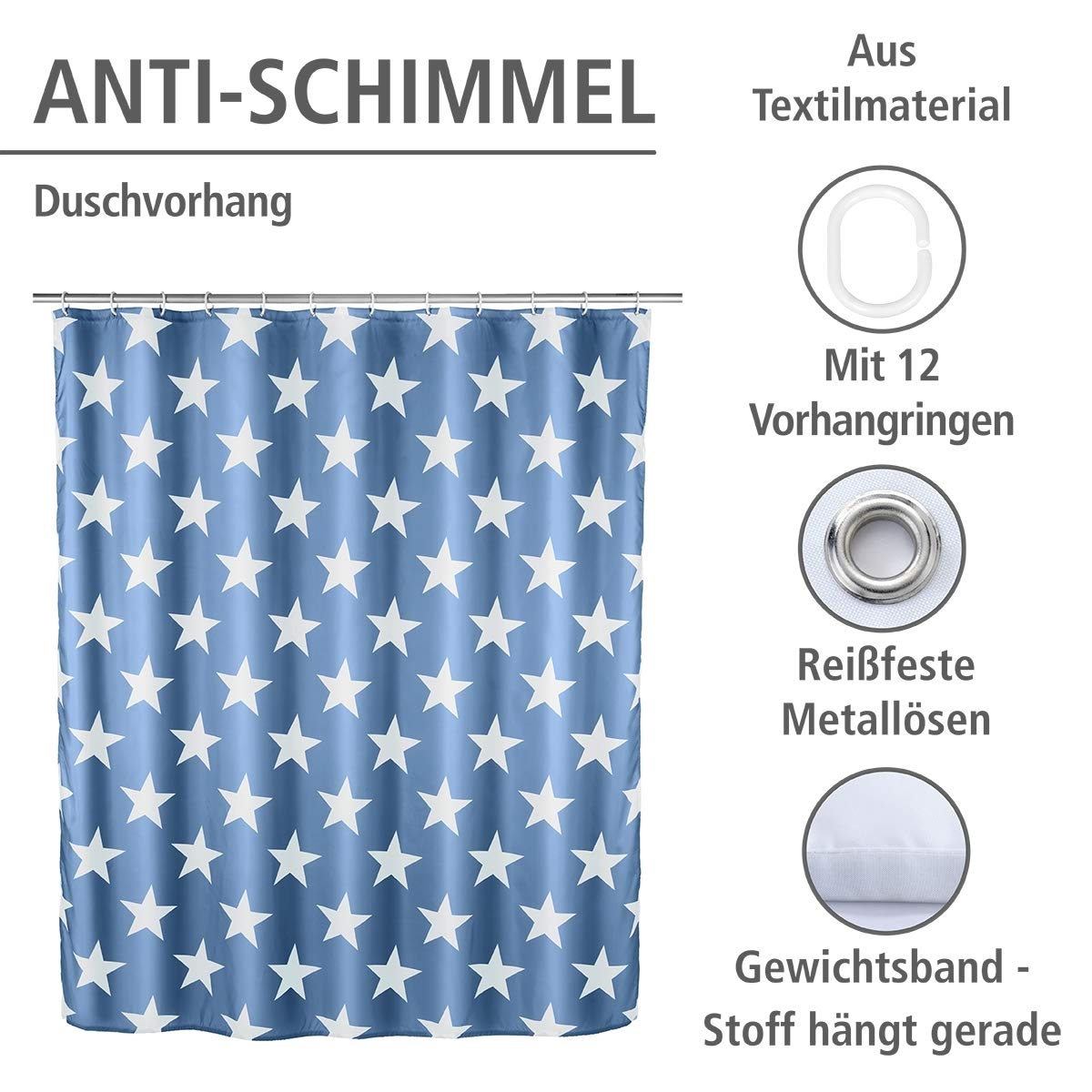 WENKO Rideau De Douche Anti-moisissure Faces, Rideau Textile