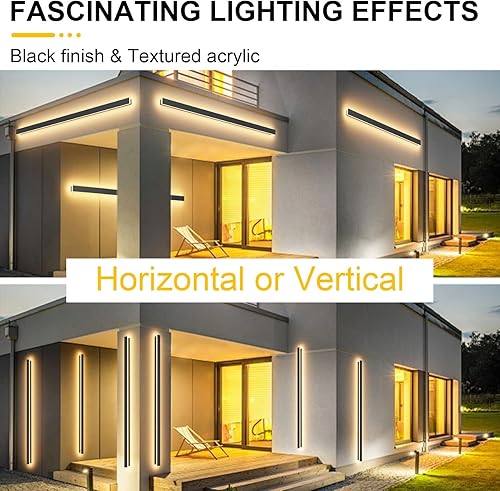 Vista 76 de Paquete de 2 luces para exteriores, moderna lámpara de pared para exteriores, tira larga, aplique de pared LED IP65, luz cálida antioxidante, 3000