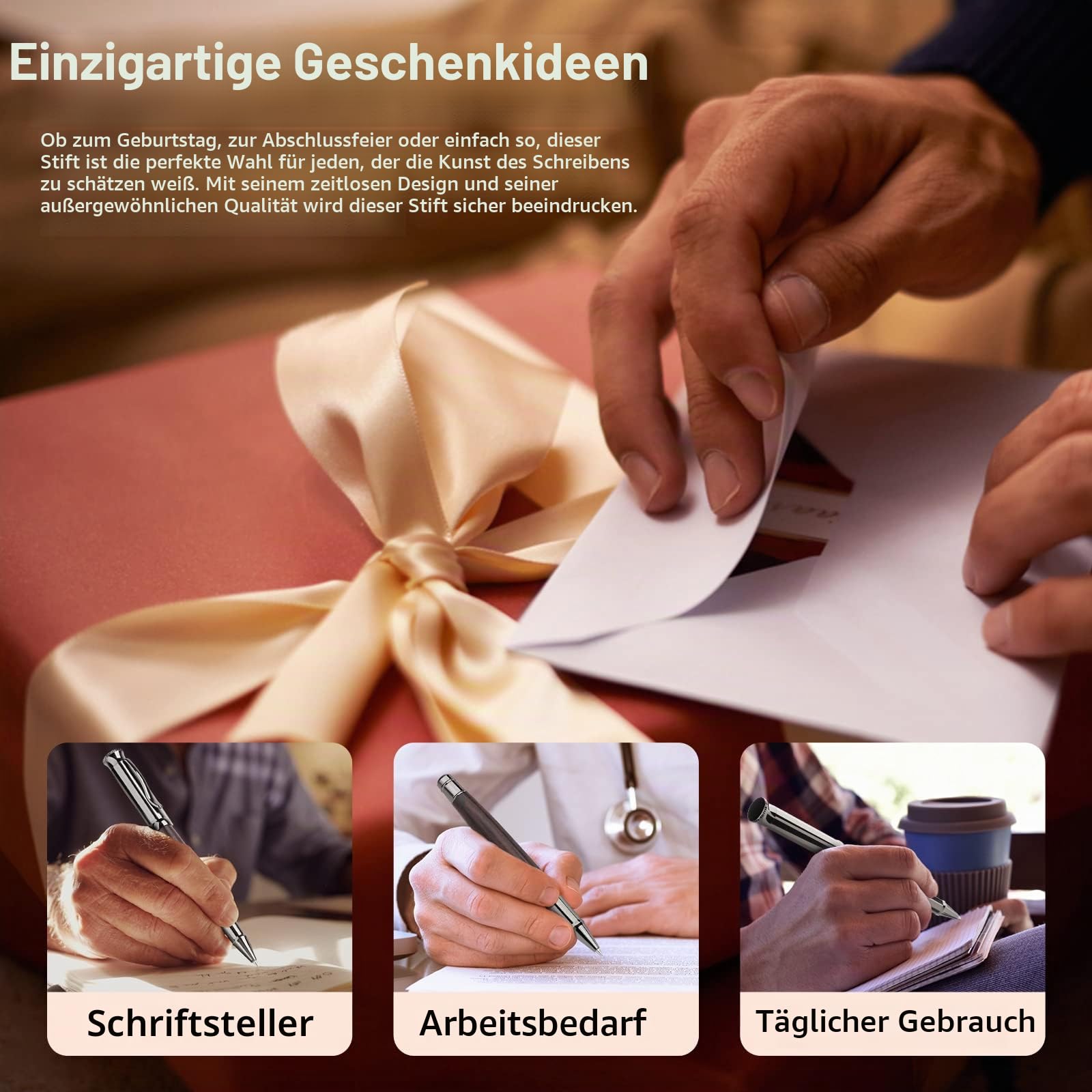 WEMATE Holz Tintenroller Set, inkl. 2 Ersatzminen - Schwarz & Blau, Rollerball für Linkshänder und Rechtshänder, Luxus Bürogeschenk, Eleganter Stift für Profis und Führungskräfte - Black Oak