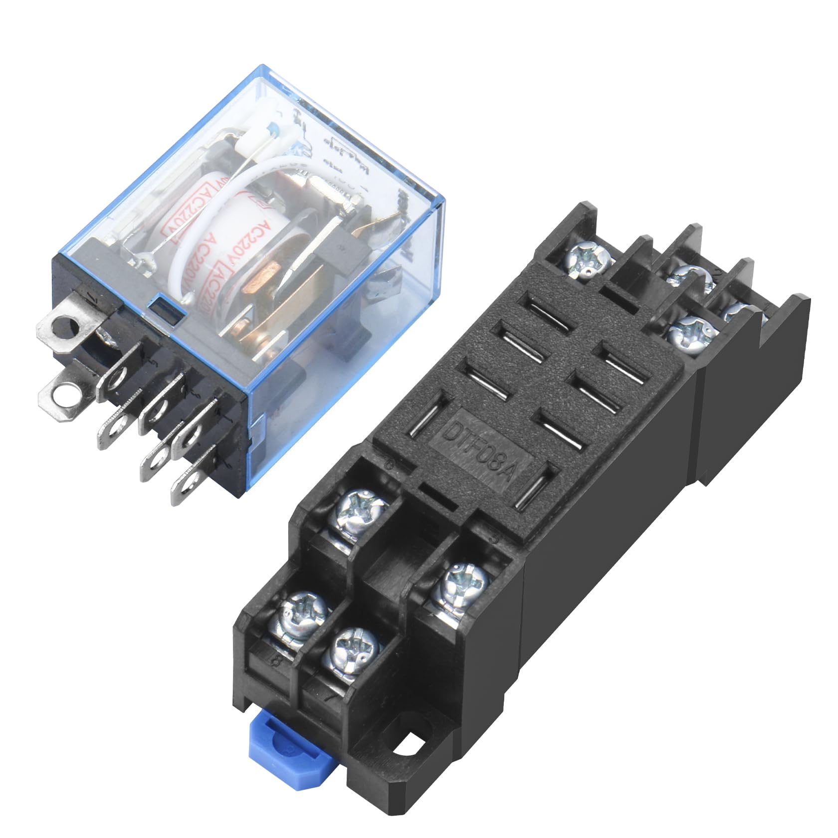 Heschen Relè per uso generico, LY2NJ, bobina 220VAC, 10A 24VDC/220VAC, DPDT, indicatore LED, con base a bussola