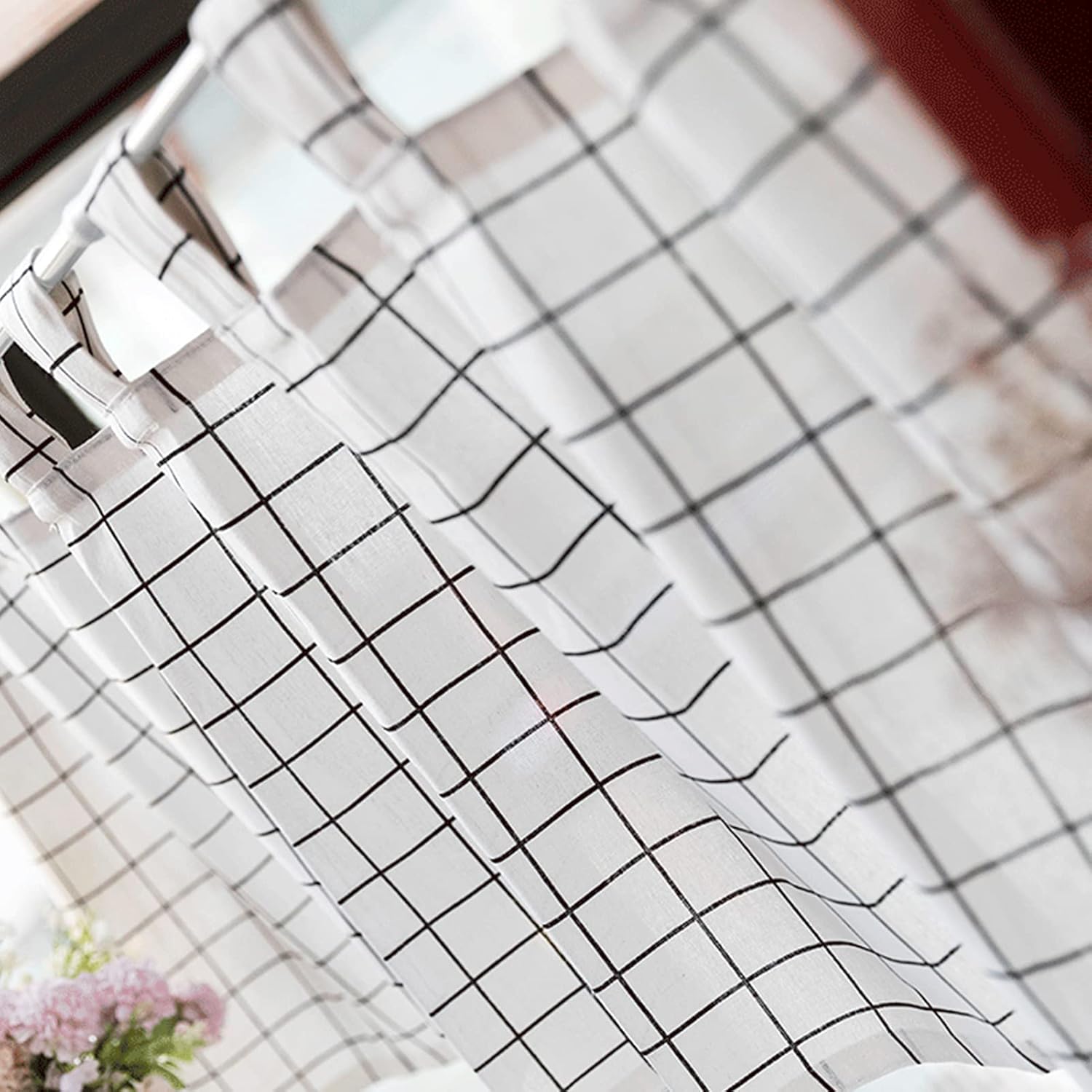 Kitchen Half Curtain,Semi blackout cafe Tier curtains Valance,Bistro curtain country style,Cotton and linen lattice curtains for Livingroom Cafe Kitchen Bathroom Decorative Short Window Treatment