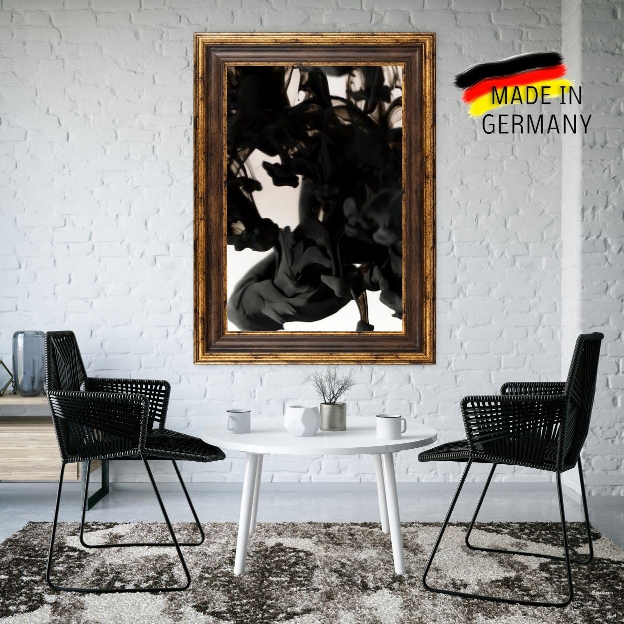 CLAMARO Genua Bilderrahmen Antik Massivholz, 76 mm, Braun Gold, 100x140 cm | aus Fichtenholz, handgefertigt in Wunschmaß, inkl. Acrylglas, HDF-Rückwand und Metall-Aufhänger, für Hoch- und Querformat