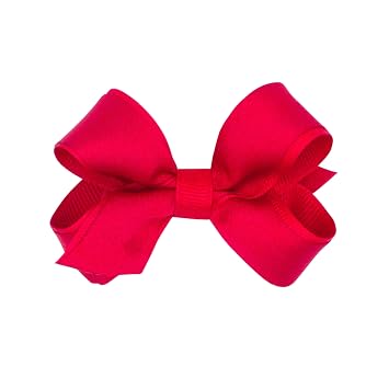 Wee Ones Girls Crepe Satin Hair Bow with Grosgrain Underlay and Plain Wrap Center on WeeStay No-Slip Hair Clip, Mini, Red
