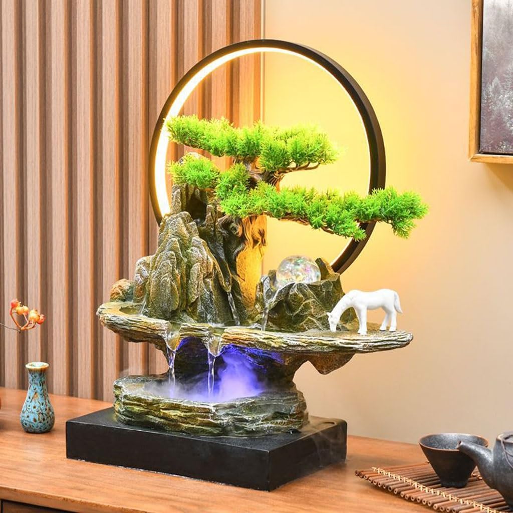 Fuente Decorativa de jardín, Fuente de Agua con Cascada, de cerámica, Feng Shui Zen, decoración para salón, Dormitorio, Oficina