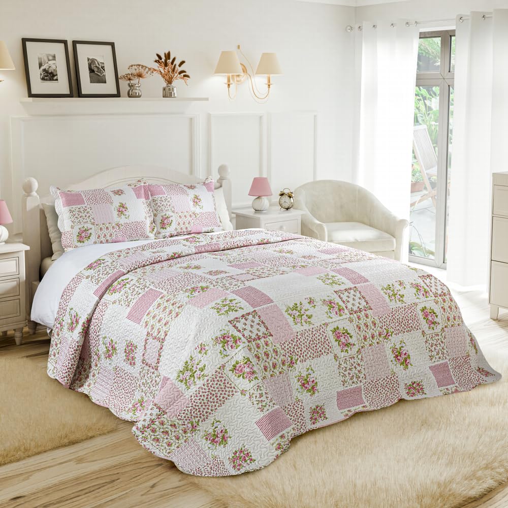Emma Barclay Cotswold - Quilted Patchwork Bedspread Set in Pink - Double