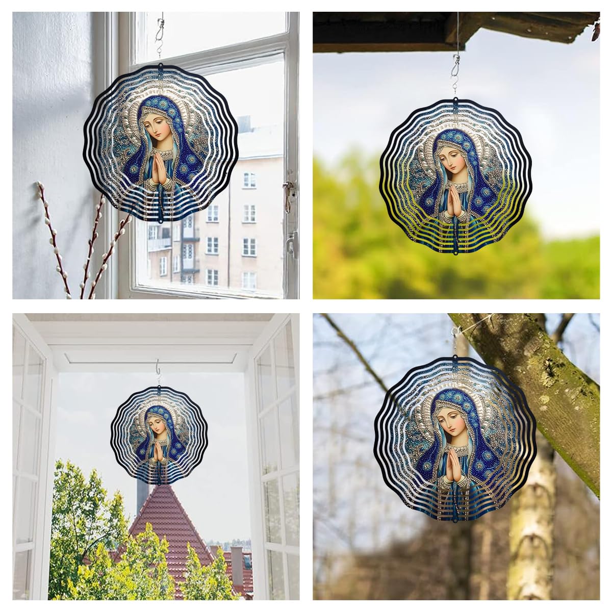 Girador de viento de oración de la Virgen María, molinillos de viento de metal para interiores y exteriores, decoración de jardín colgante de la Virgen María religiosa para exteriores, molinillos de