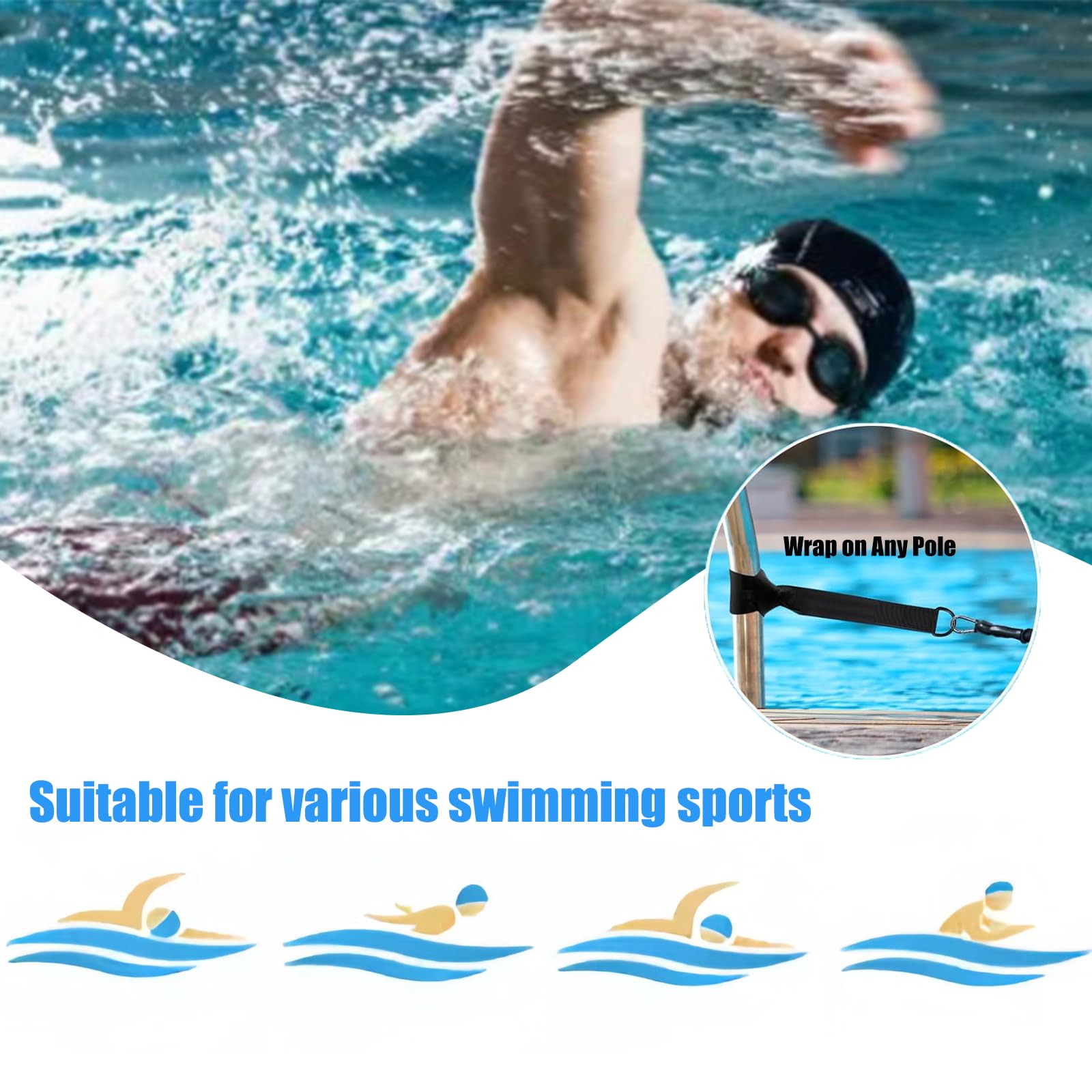 Schwimmgurt für Pool 2.5-7.5M Schwimmtrainer, Schwimmgürte mit Gurtband und Verstellbarem Gürtel, Schwimm-Übungsgürtel für Erhöht Kraft und Ausdauer