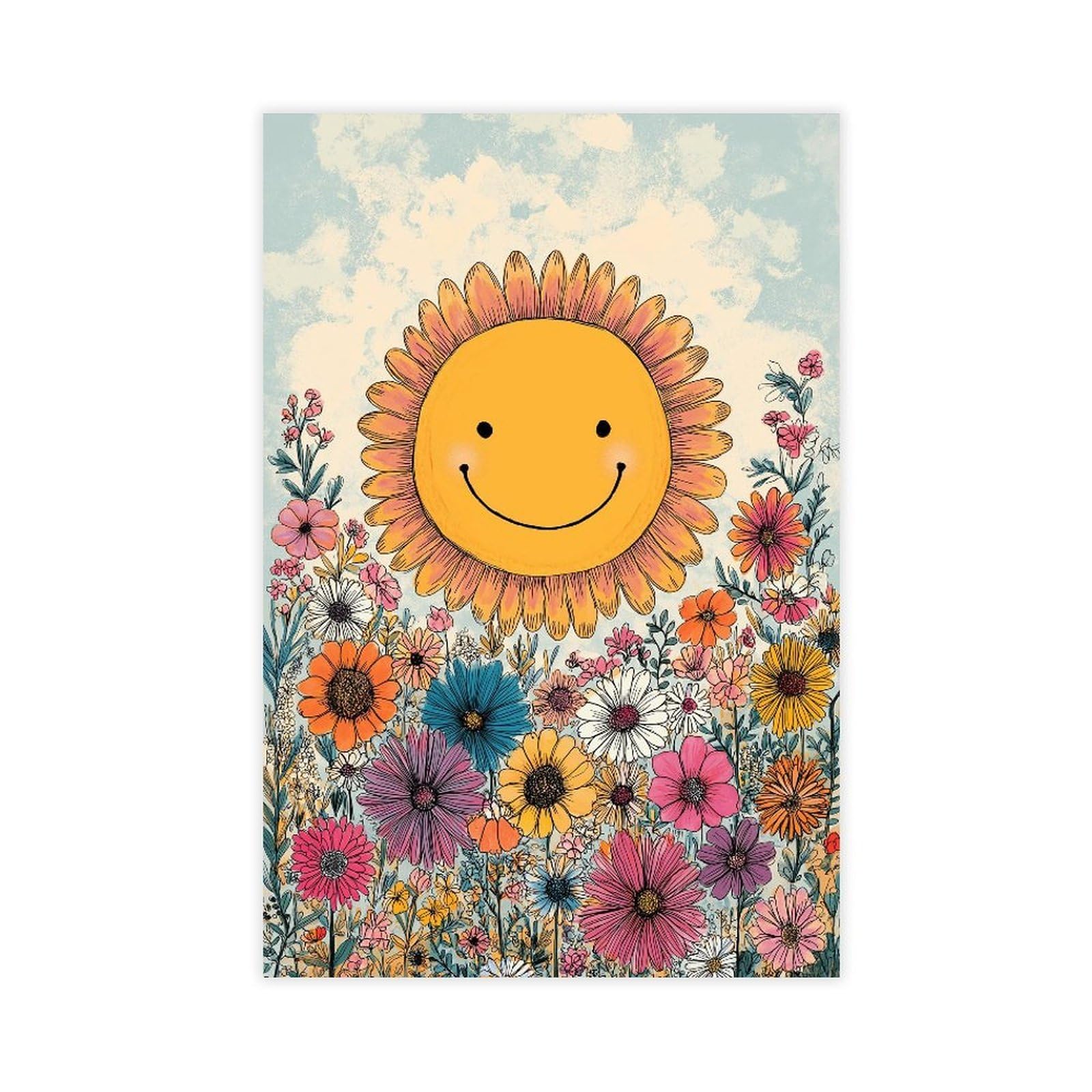 YWTJAX Smiley Sun Floral Poster Canvas Poster for Living Room Decor Gift