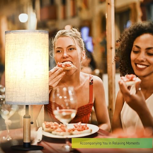 Miniatura 7 de PSDSSHIIS 3-Color Temperatures Bedside Table Lamp for Nightstand Living Room Lamps for Bedroom Wood Fabric Pull Chain Switch Small Desk Lamps Home