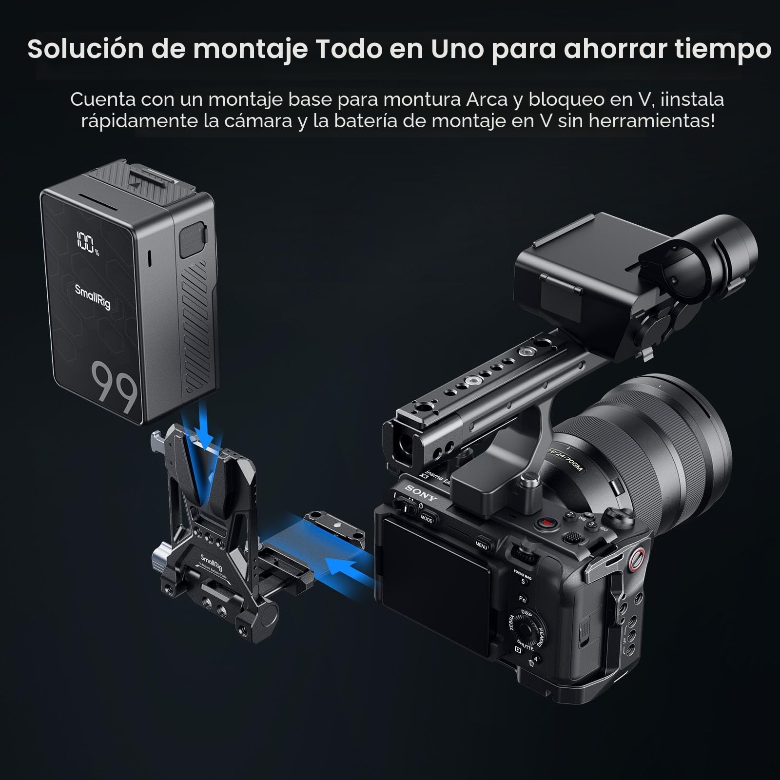 SMALLRIG V-Mount Battery Plate, para Arca-Swiss, Placa de Montaje de Batería V-Lock Compacta y Plegable en Forma de L para Cámara DSLR, para NEEWER V Mount Battery PS099E- 4064B