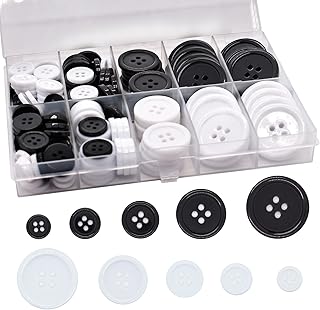Buttons for Sewing 168pcs Craft Buttons Black White Shirt Buttons Resin Round 4-Hole 5 Sizes Sewing Buttons for Clothing, ...