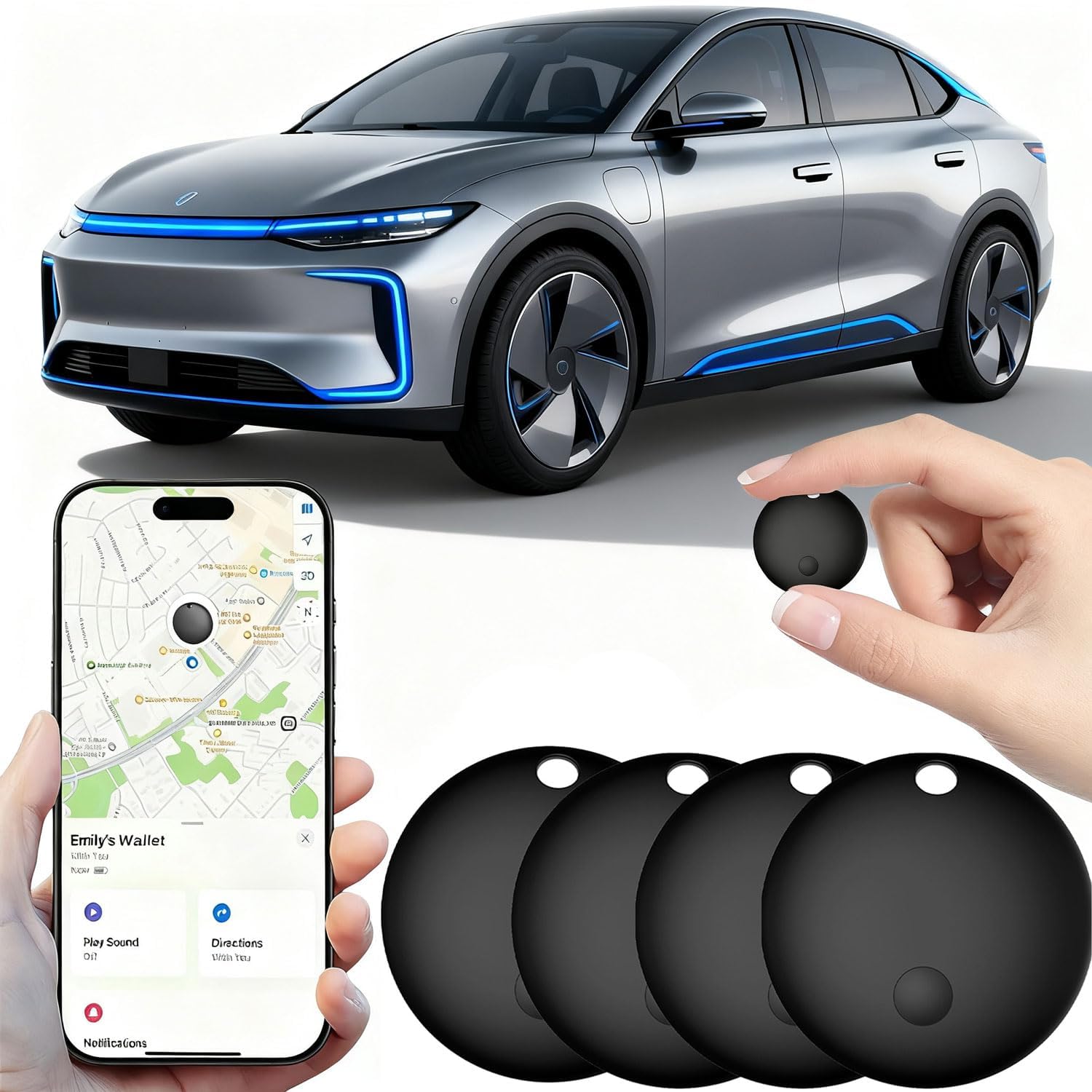 GPS Tracker for Vehicles No Monthly Fee, Tracker Device for Vehicles, Mini GPS Tracker for Kids, Tracking Devices for Cars Hidden Works with Apple Find My (iOS Only) Pet Tag Tracker for Dogs Bike Keys