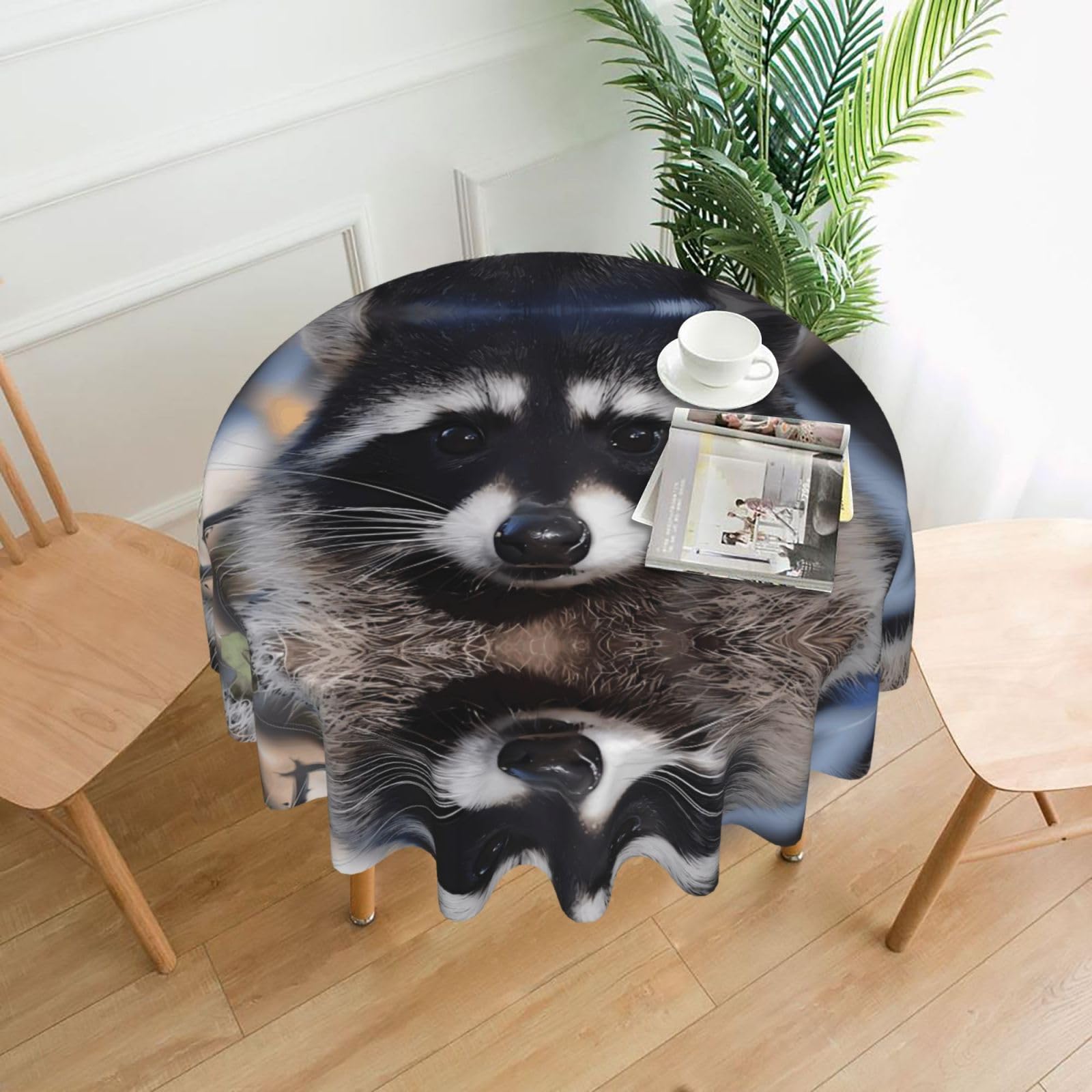 YYHWHJDE Little Raccoon Face Prints Round Decorative Tablecloth 60in - High-Grade Polyester Throw for Elegant Dining & Festive Gatherings