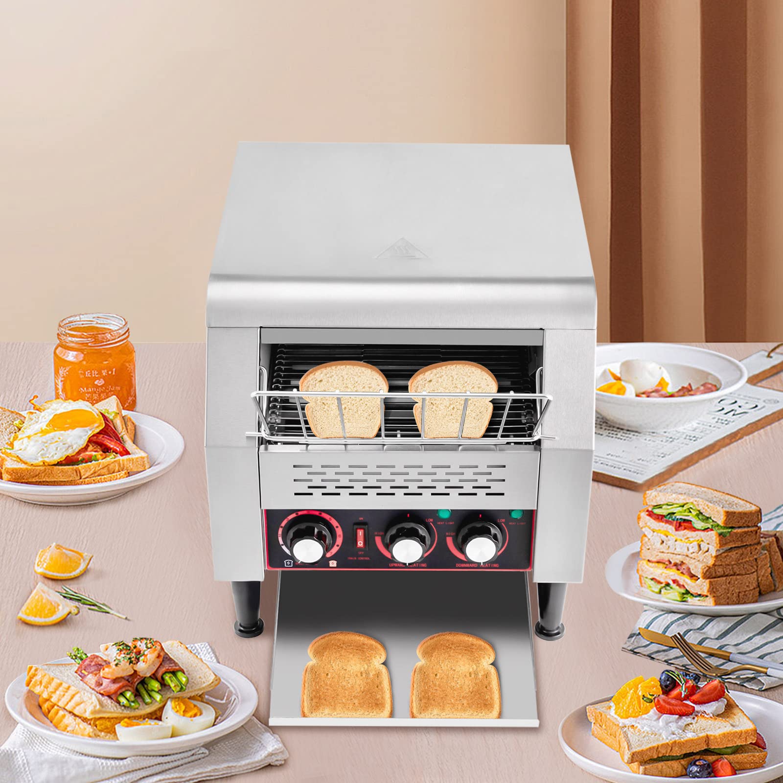 300 Slices/Hour Commercial Conveyor Toaster, 2200W Stainless Steel Heavy Duty Industrial Toasters, Countertop Electric Restaurant Equipment for Home Restaurants Bakery Use